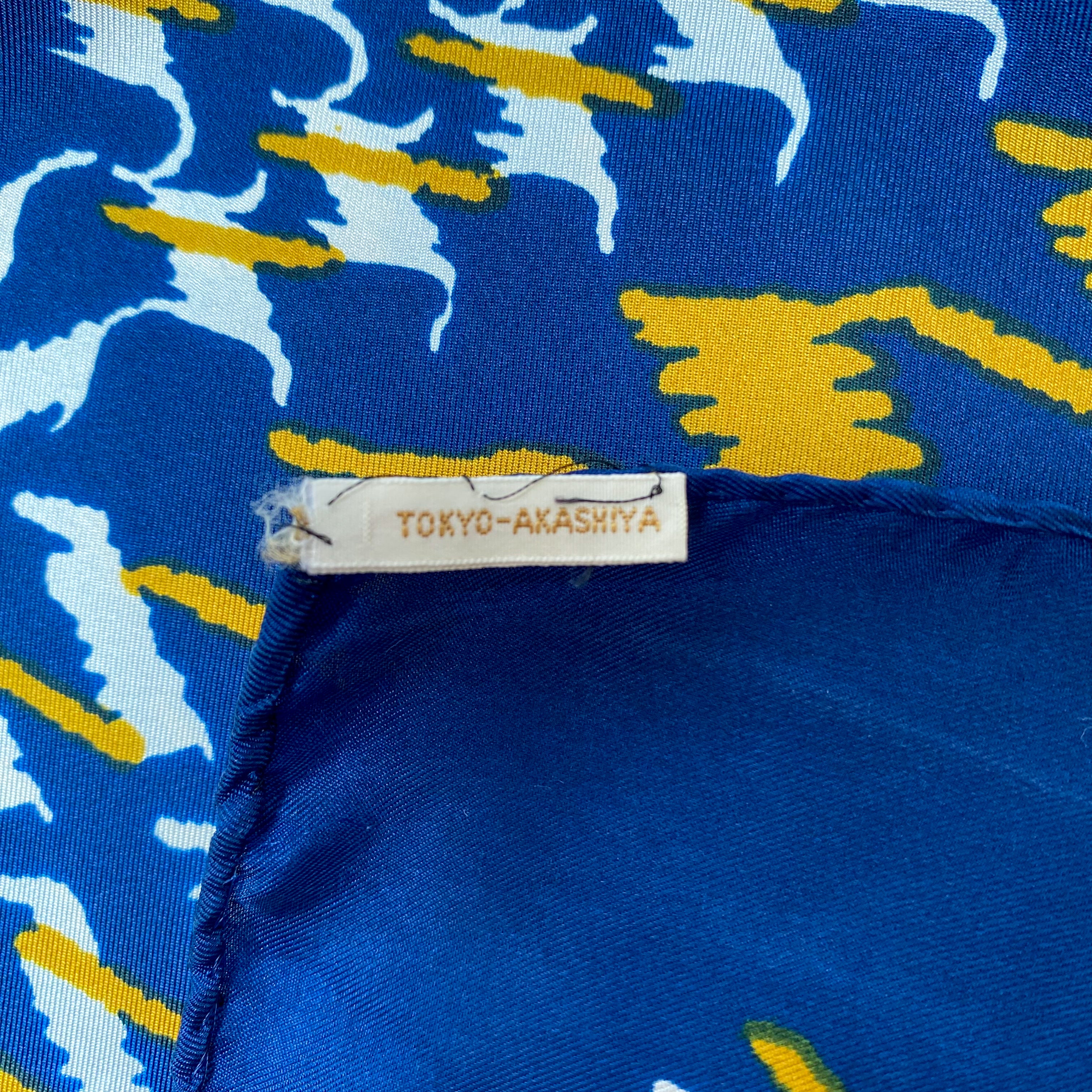 1980s Long French Navy Vintage Silk Scarf