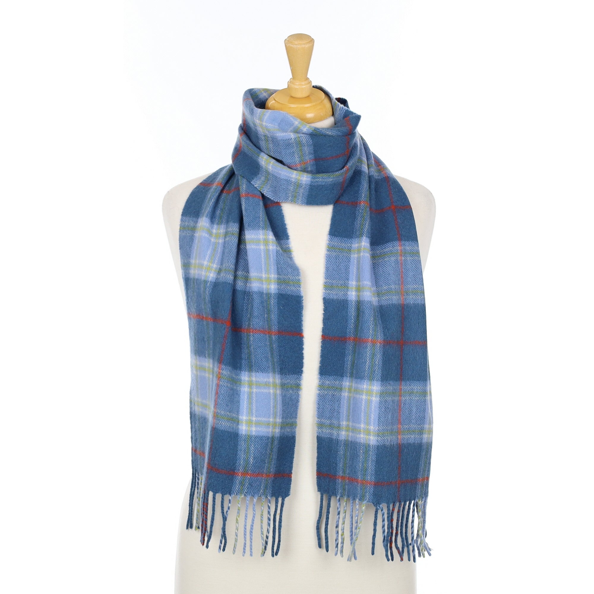 Airforce Blue Check Cashmere Woven Scarfk