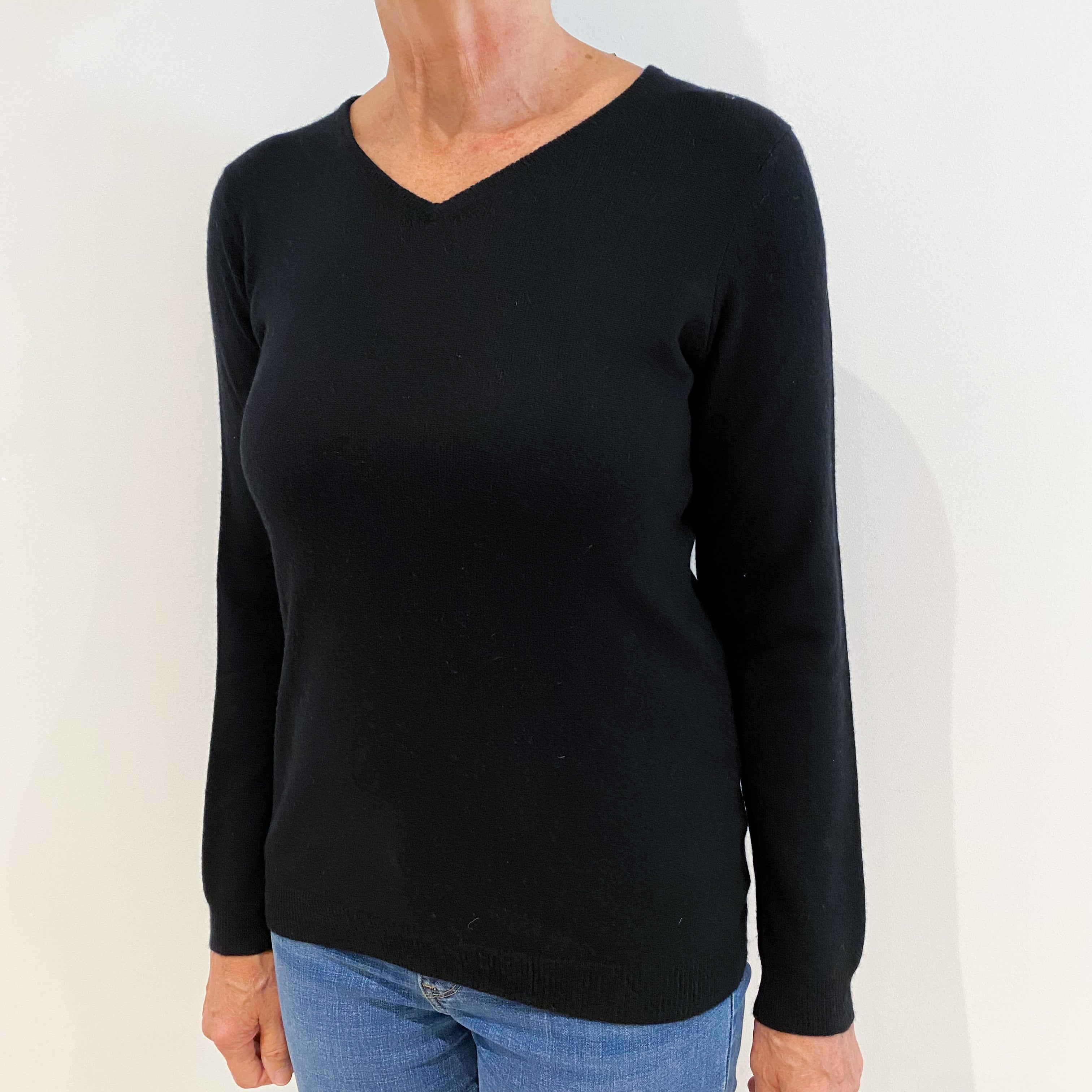 Black Cashmere V-Neck Jumper Medium