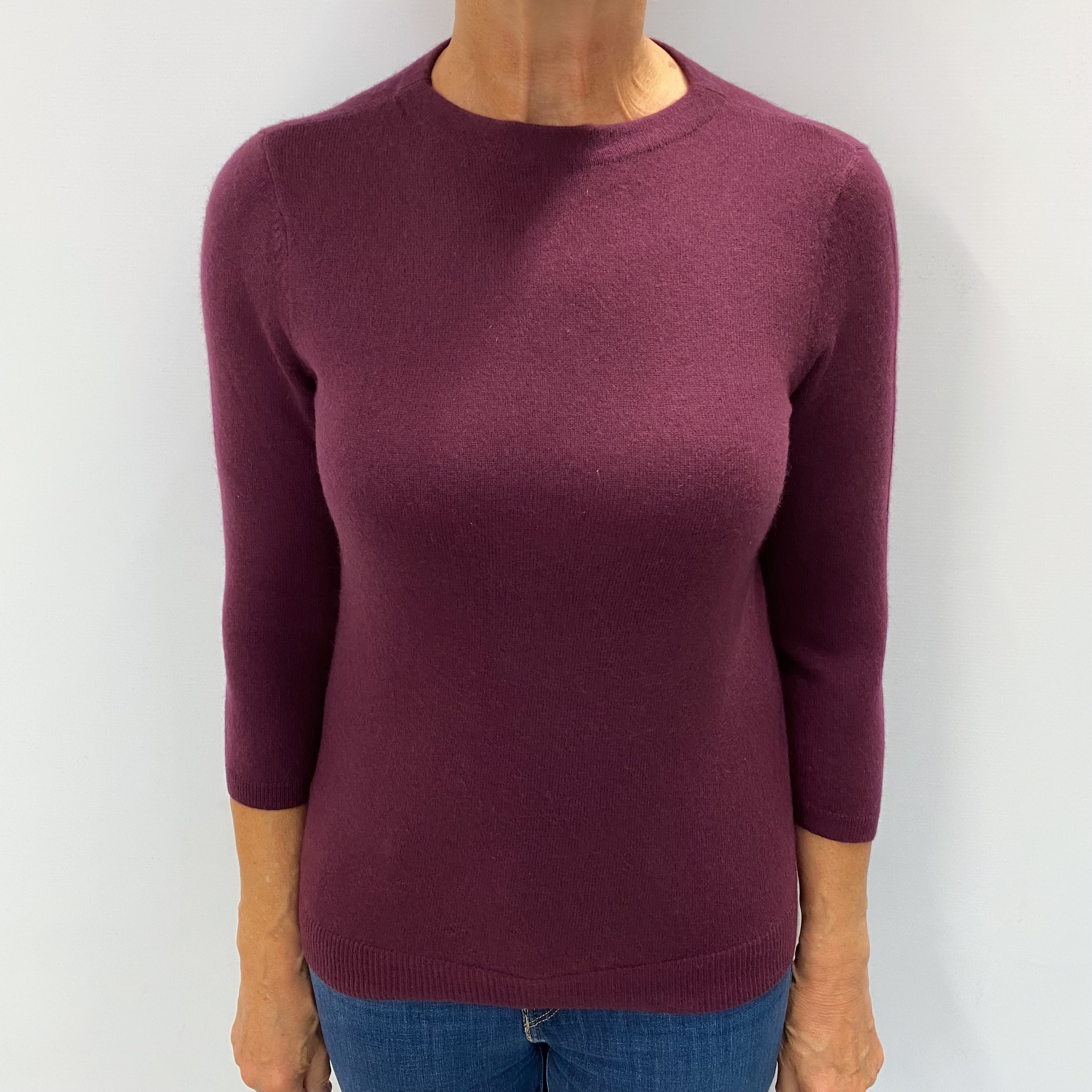Fig Purple Cashmere 3/4 Sleeve Crew Neck Jumper Medium