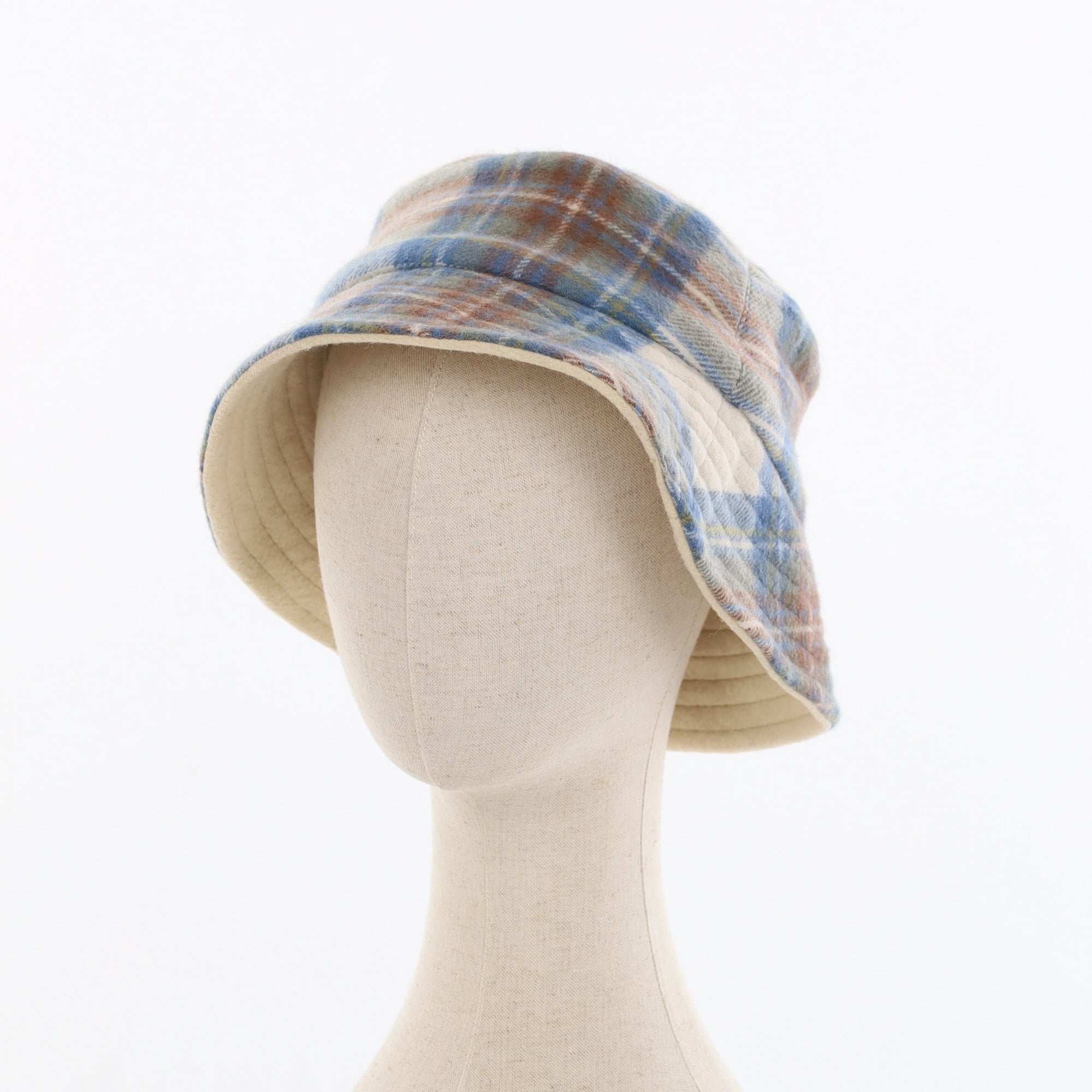 Unisex Blue Checked Reversible Cashmere Bucket Hat Men’s - M Women’s - L