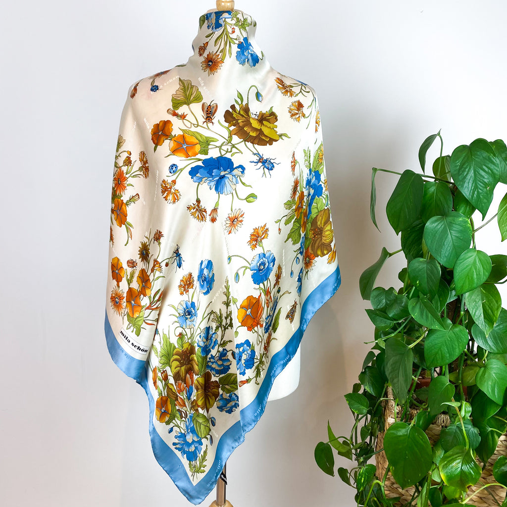 Mila Schon Botanics and Bugs Designer Silk Scarf