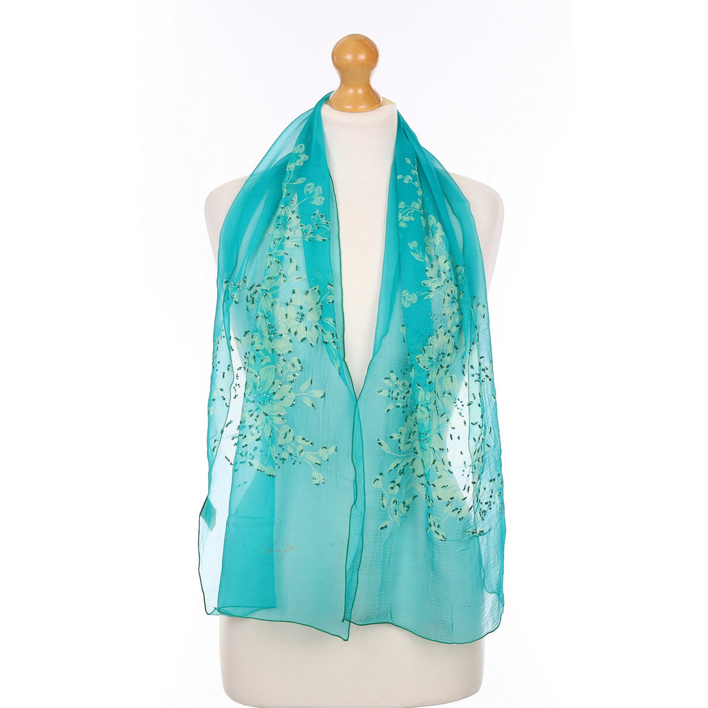 Cornelia James Peacock Green Chiffon Silk Scarf