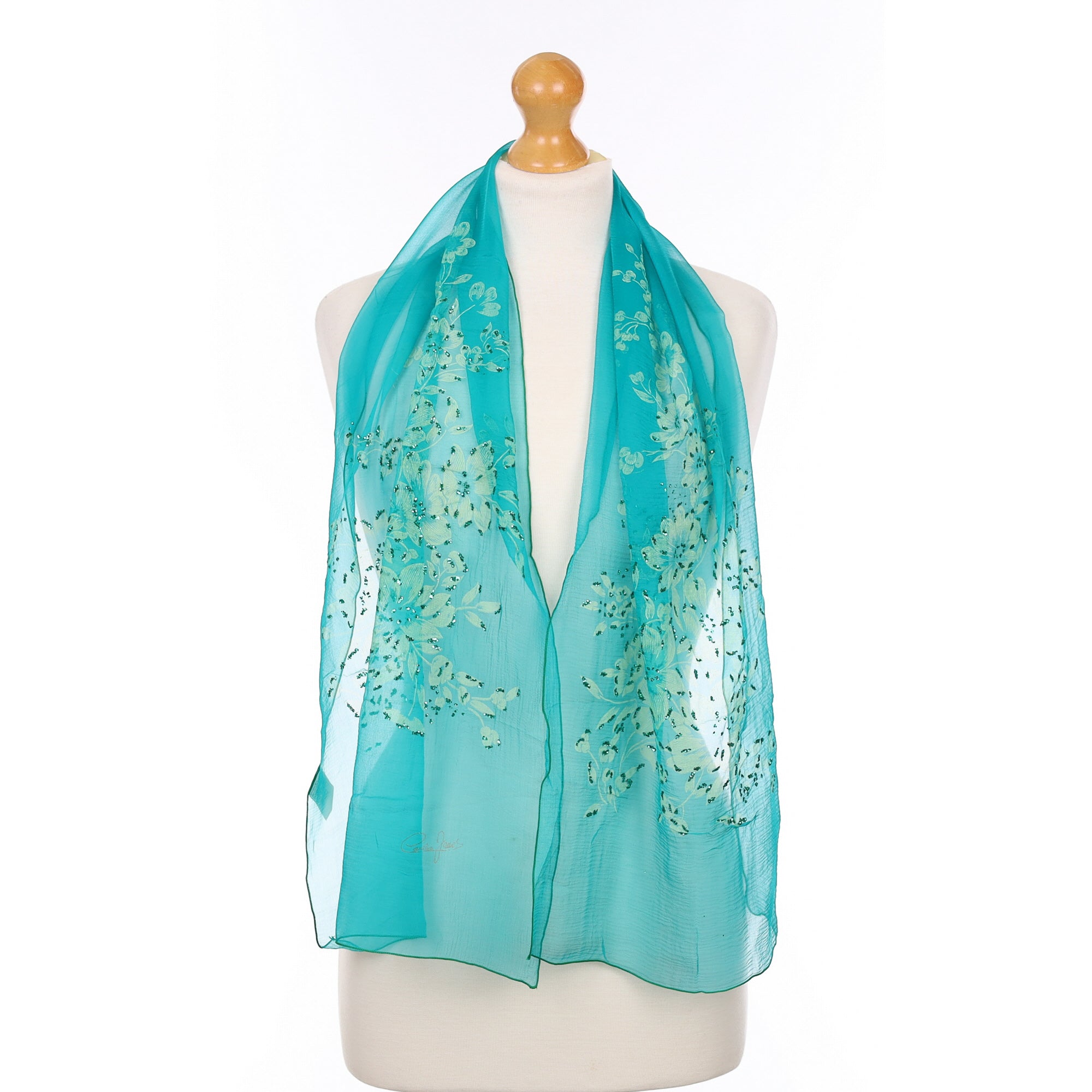 Cornelia James Peacock Green Chiffon Silk Scarf