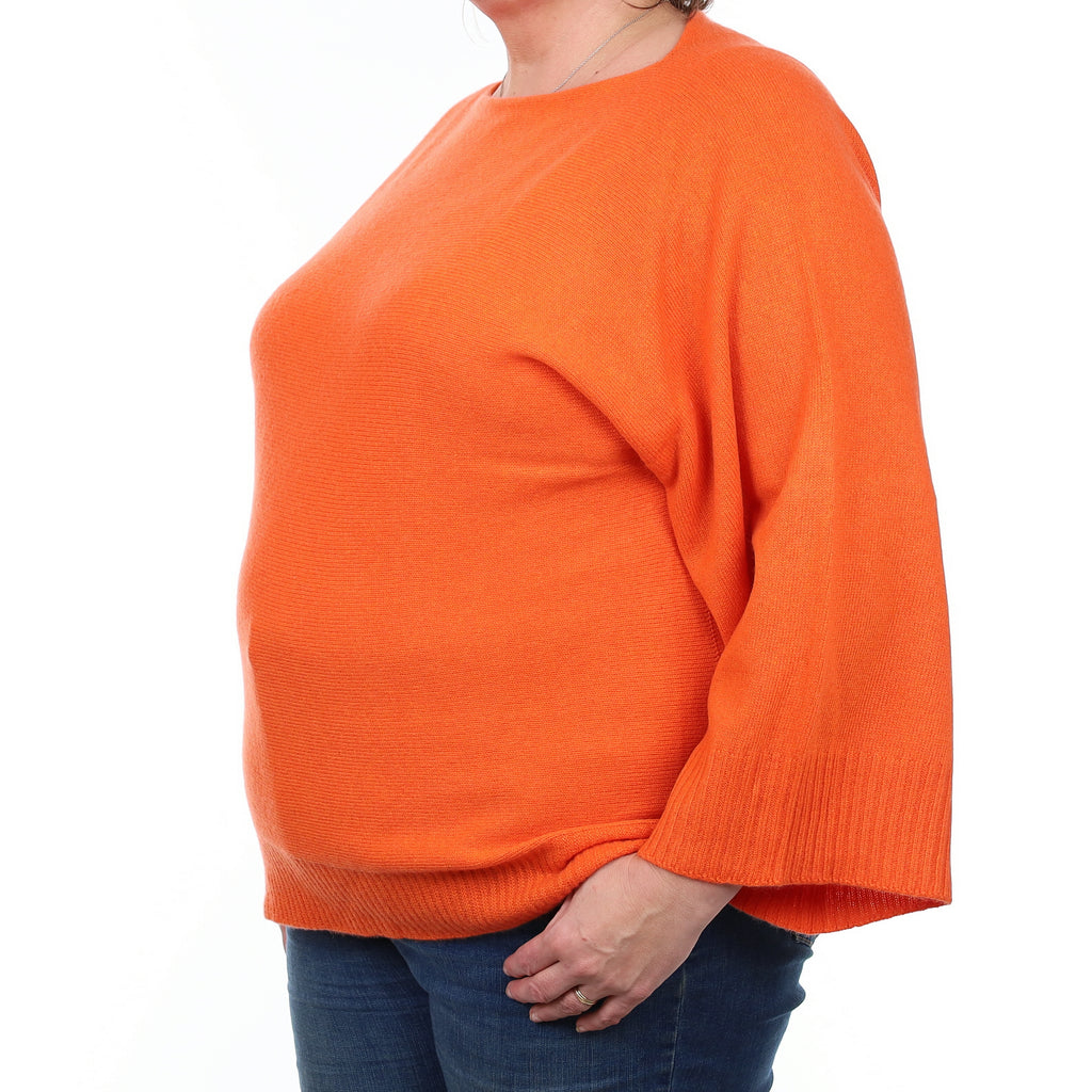 Johnston’s Fiery Orange Cashmere Slash Neck Jumper Extra Large