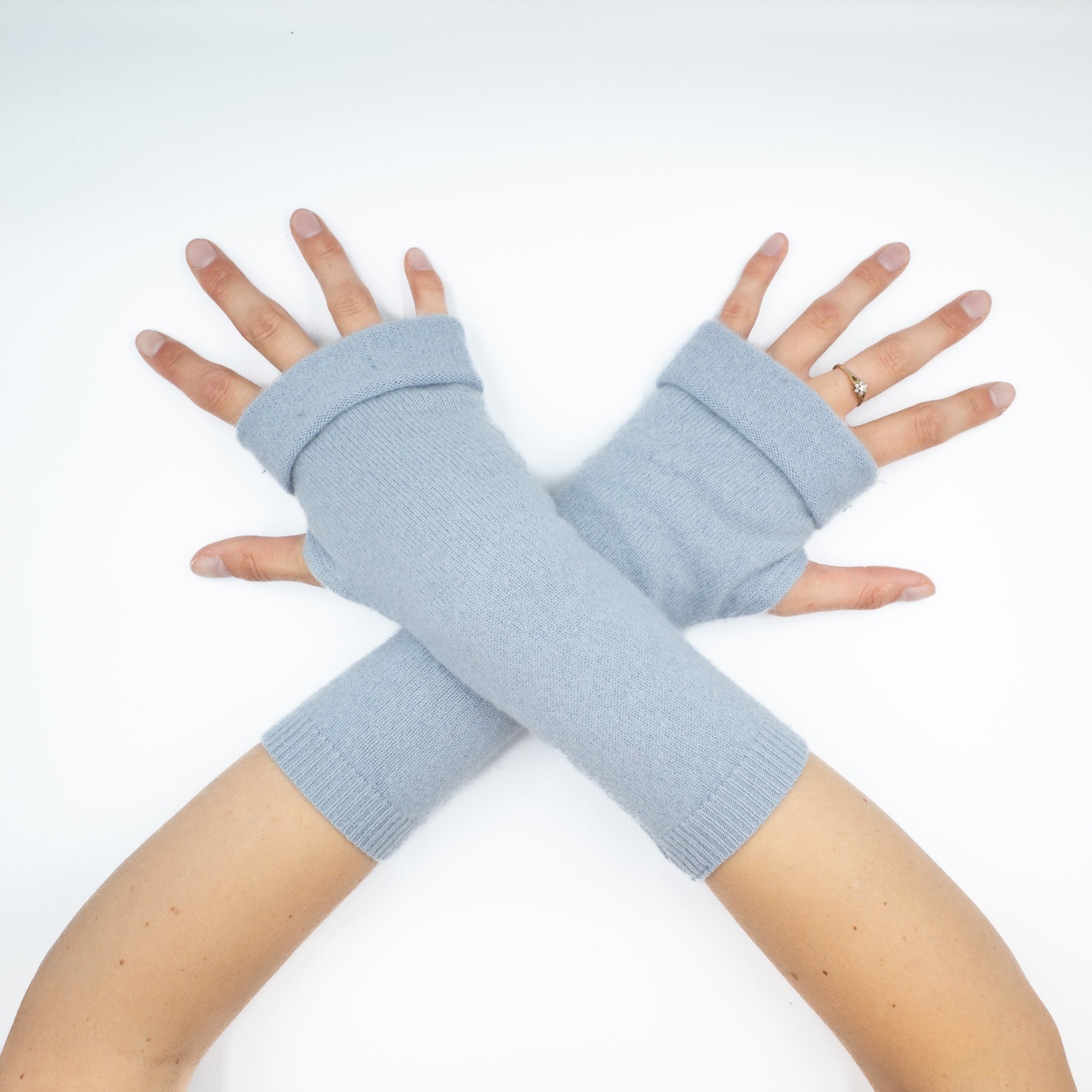 Pale Air Force Blue Fingerless Gloves