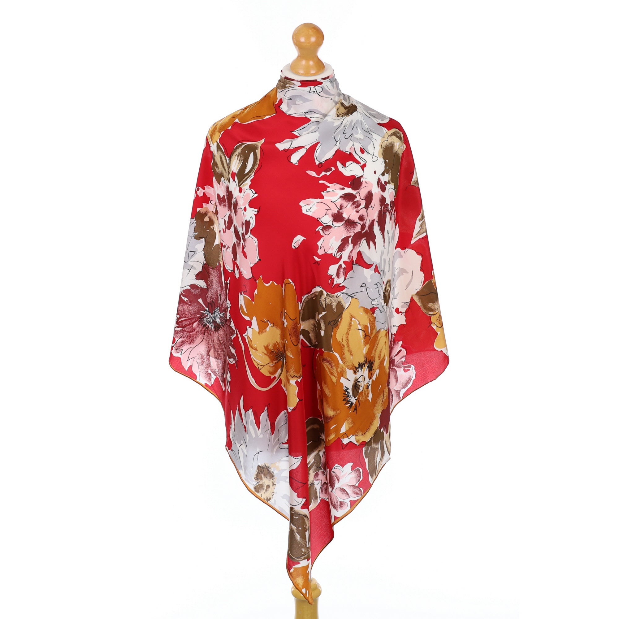 Bold Red Floral Silk Scarf