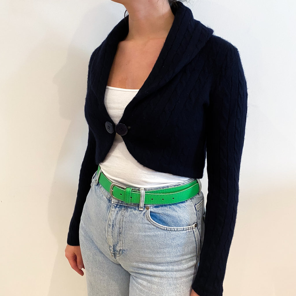 Ralph Lauren Navy Blue Cable Cashmere Cropped Cardigan Small