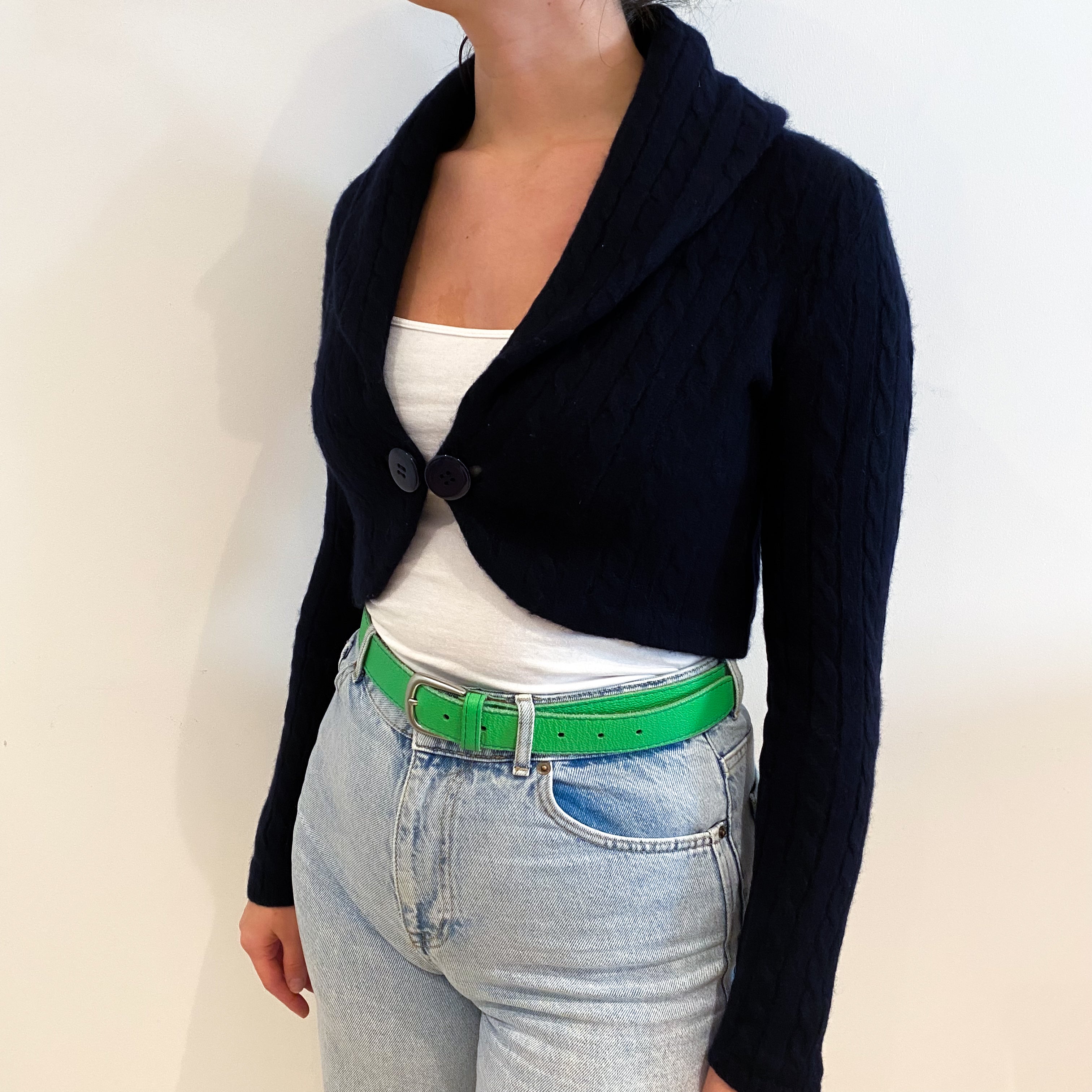 Ralph Lauren Navy Blue Cable Cashmere Cropped Cardigan Small