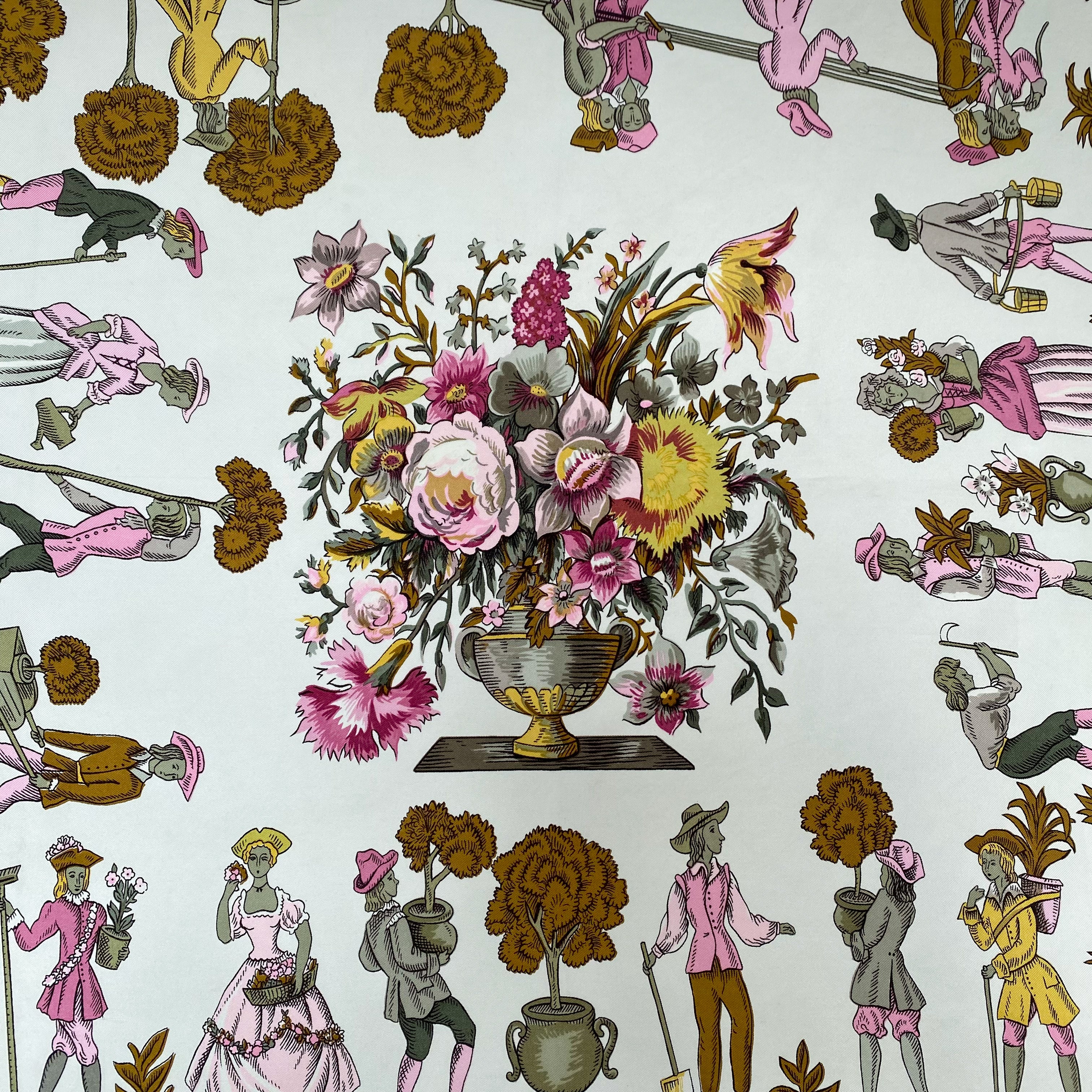 Boxed Hermès Rare Les Jardiniers Du Roy 1967 Silk Scarf