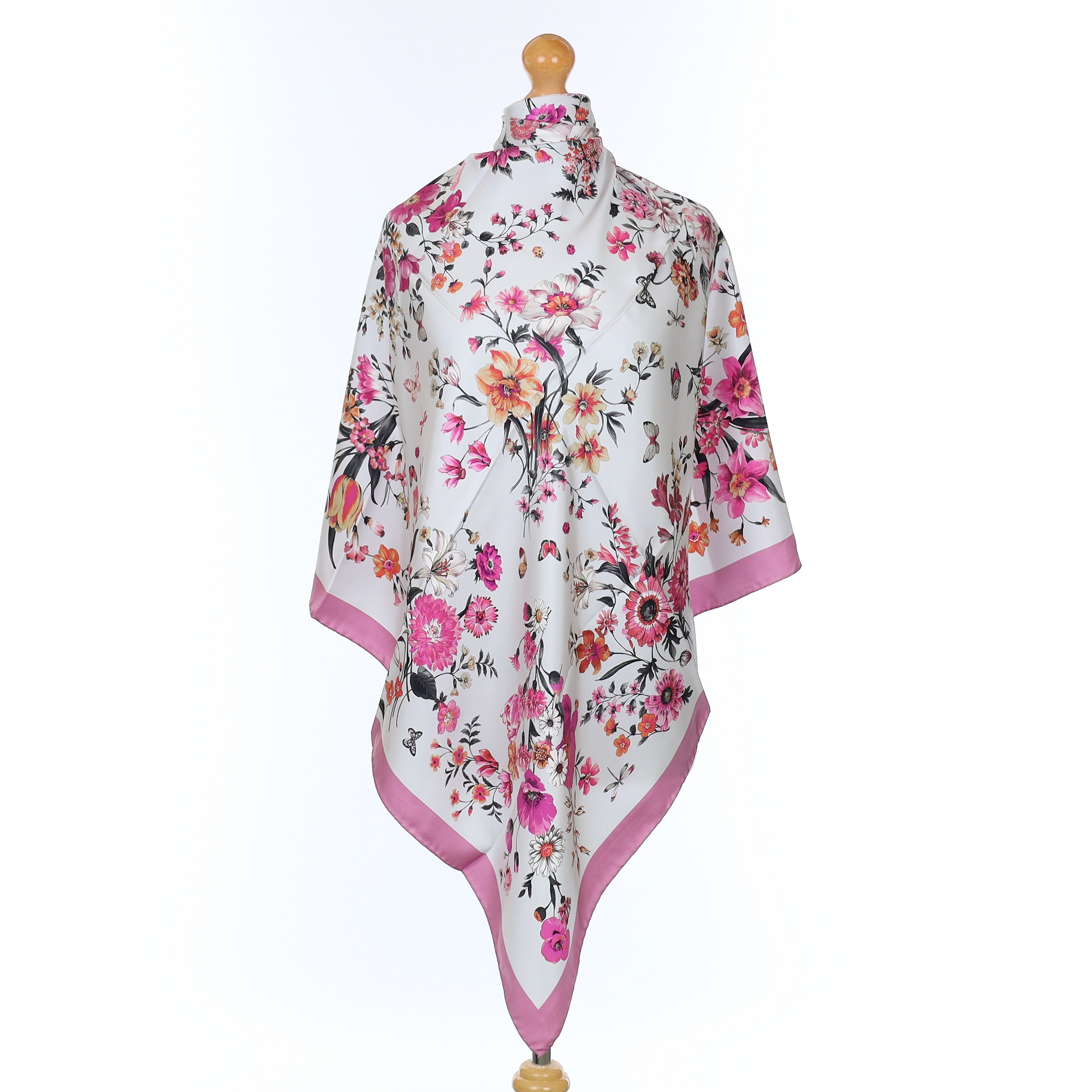 Brand New Italian Mauve and Grey Floral Silk Scarf