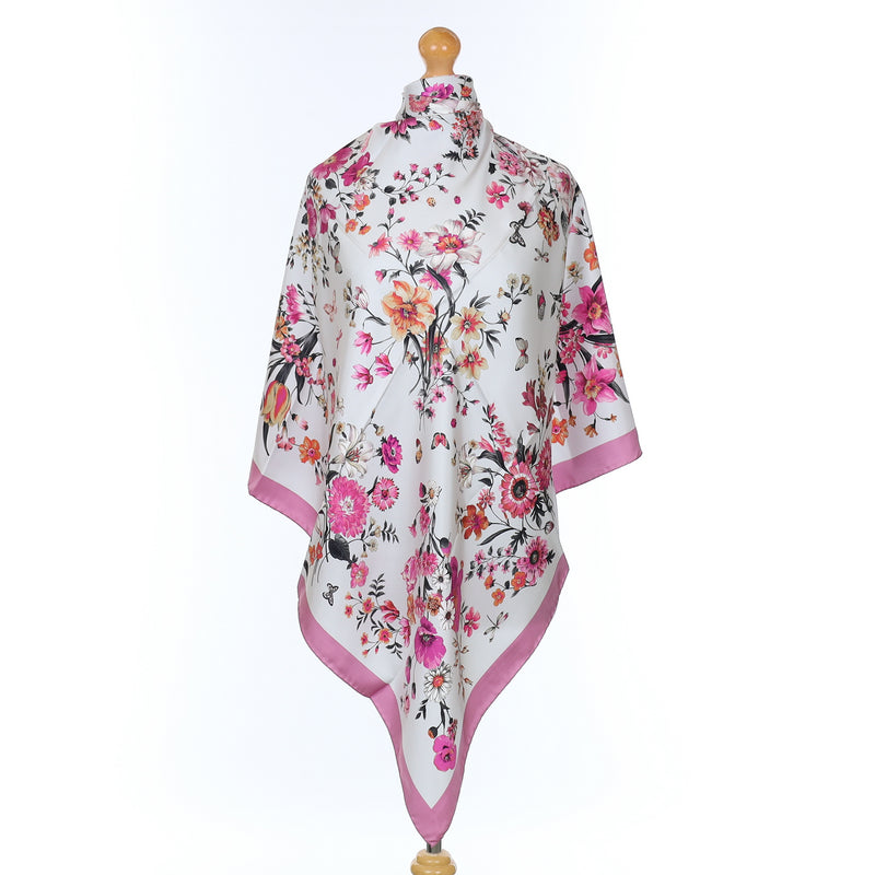 Brand New Italian Mauve and Grey Floral Silk Scarf