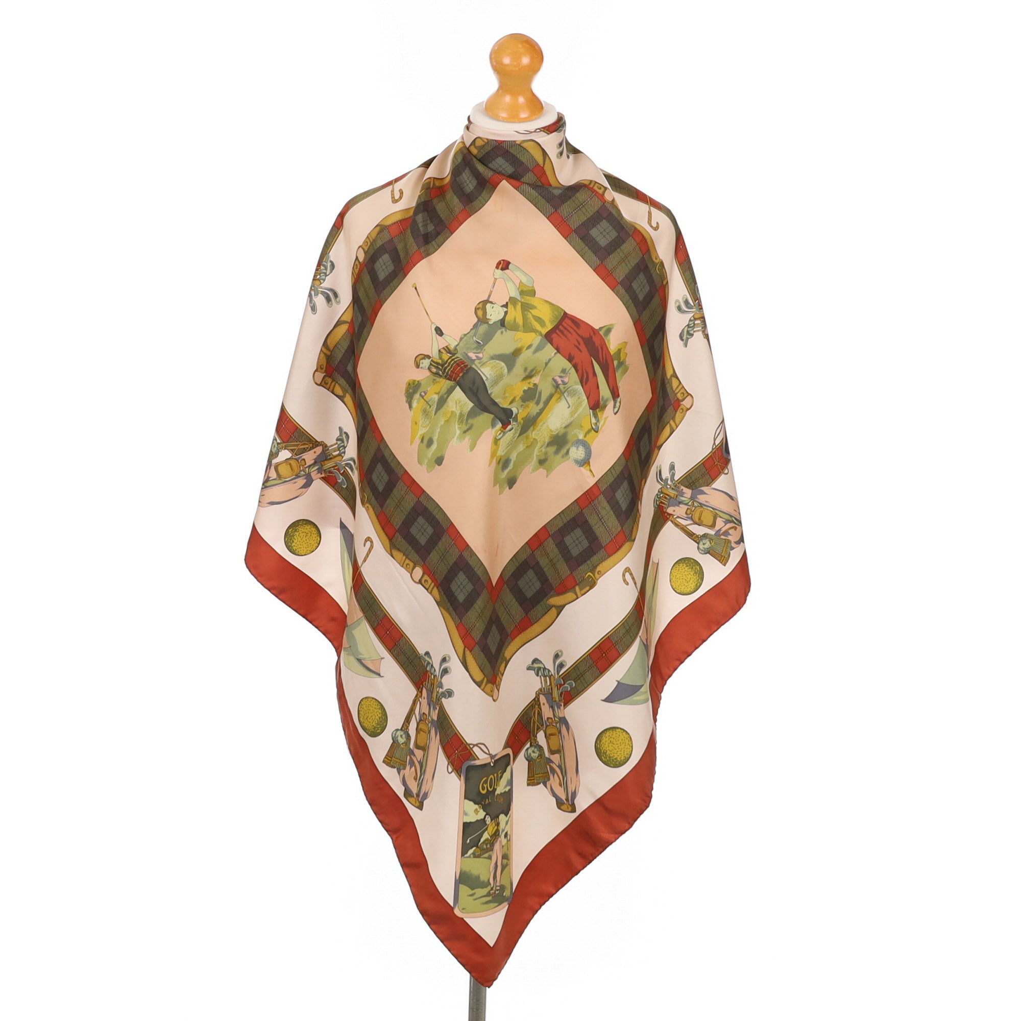 Immaculate Golf Themed Vintage Silk Scarf