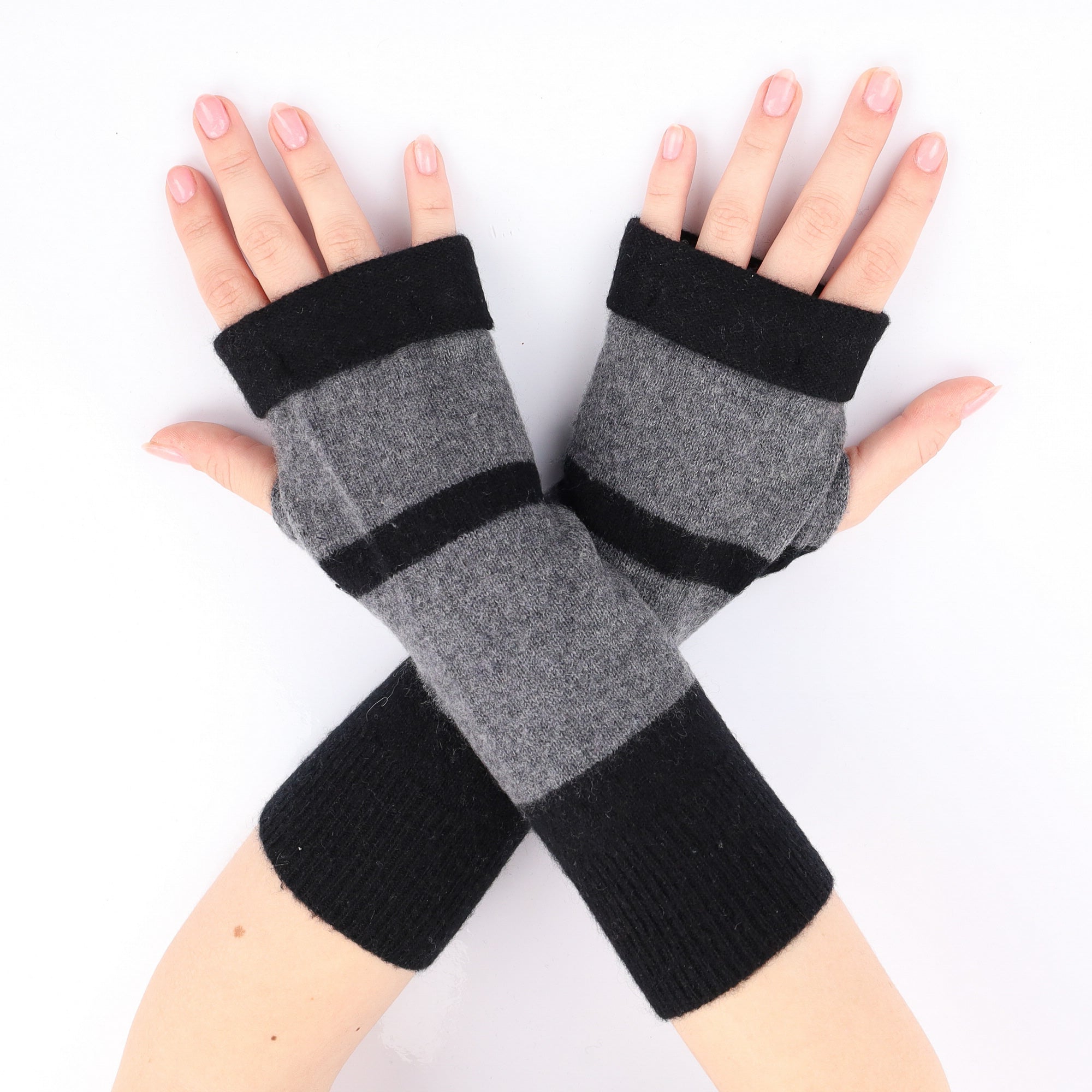 Grey and Black Stripe Fingerless Gloves