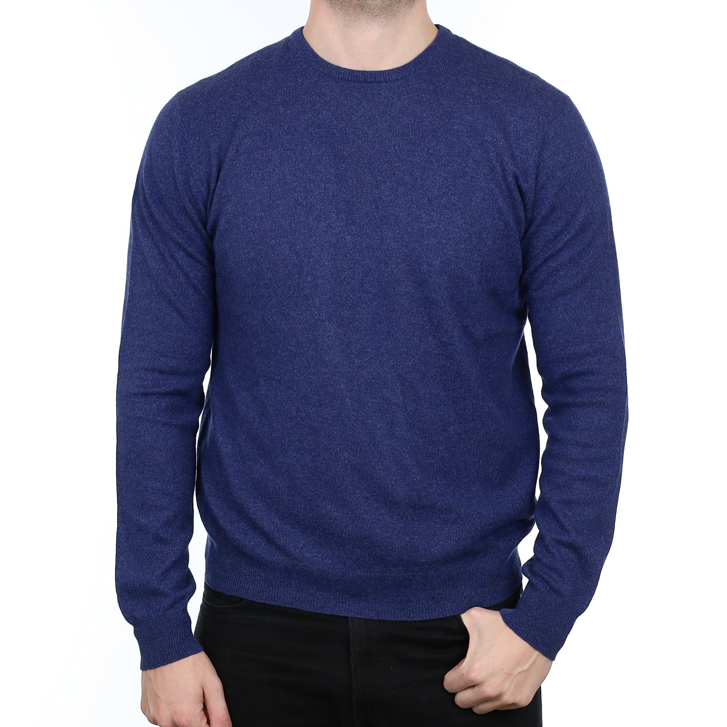 Men’s Naval Blue Marl Cashmere Crew Neck Jumper XL