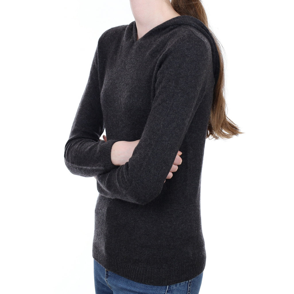 Brand New Scottish Charcoal Grey Cashmere Hoodie Extra Small