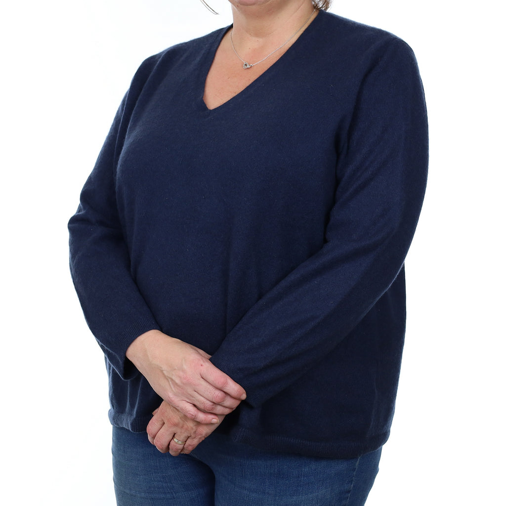Navy Blue Cashmere Boxy V Neck Jumper XXXL