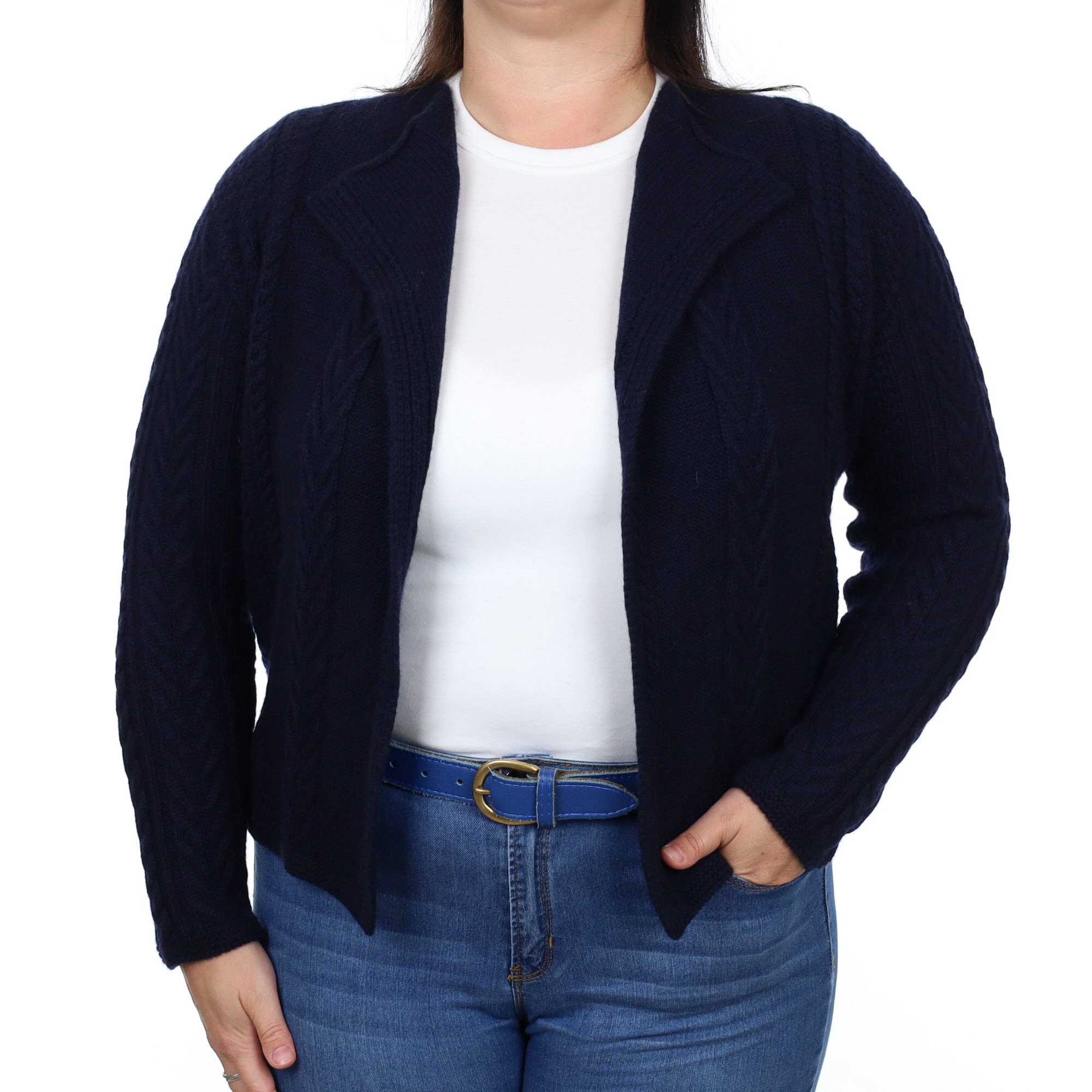 Brand New Scottish Navy Cashmere Edge To Edge Cardigan Large