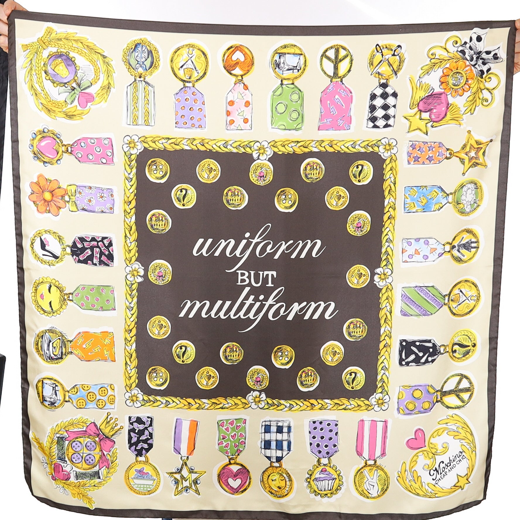 Brand New Moschino Multi Medal Silk Scarf