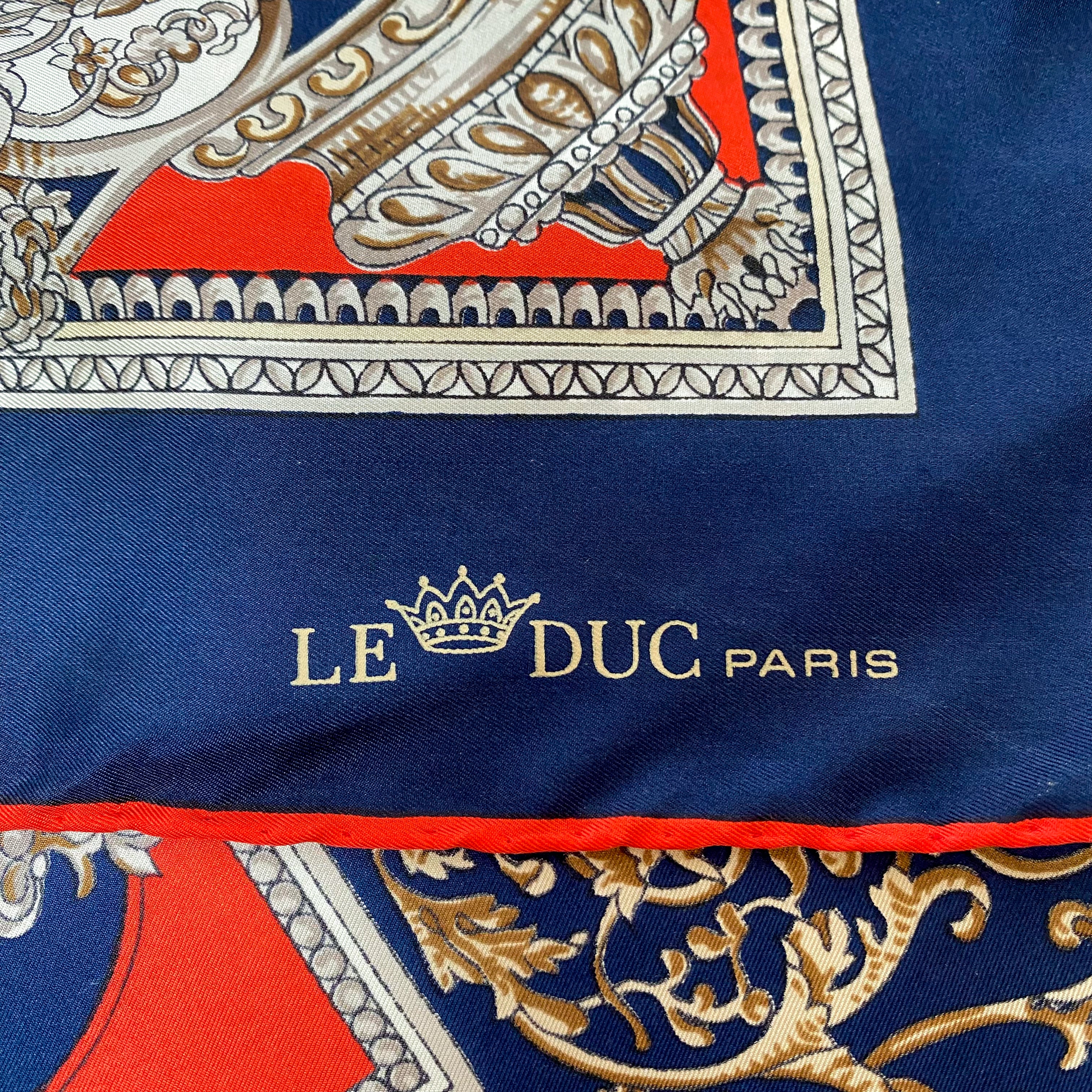 Vintage Red and Blue Le Duc Silk Scarf