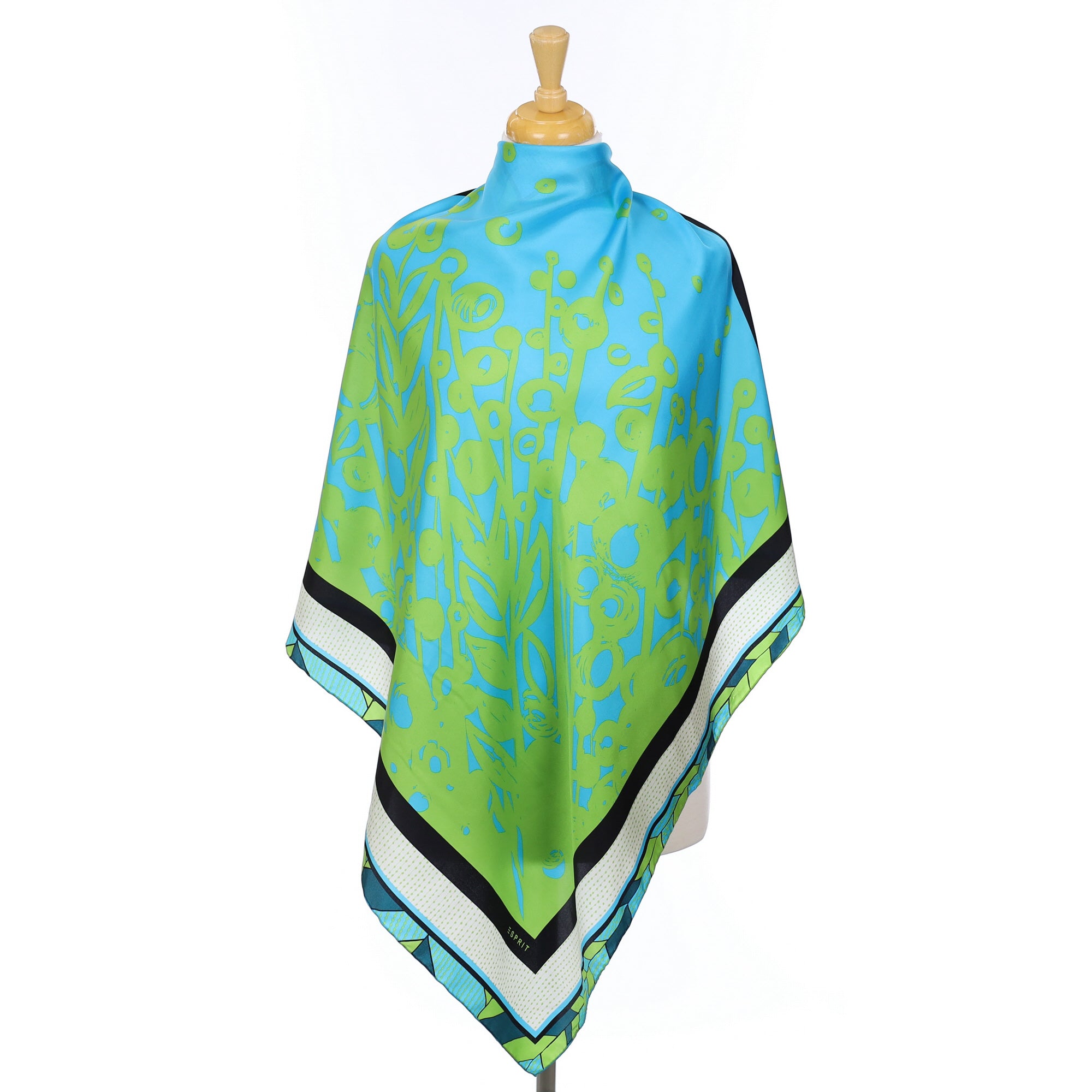 Esprit Green and Turquoise Patterned Vintage Silk Scarf