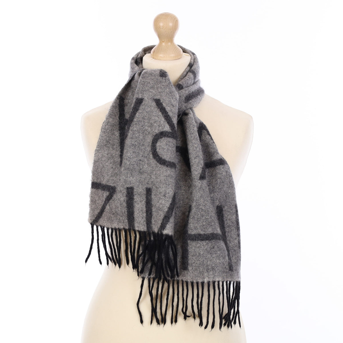 Isaac Mizrahi Grey Logo Cashmere Woven Scarf