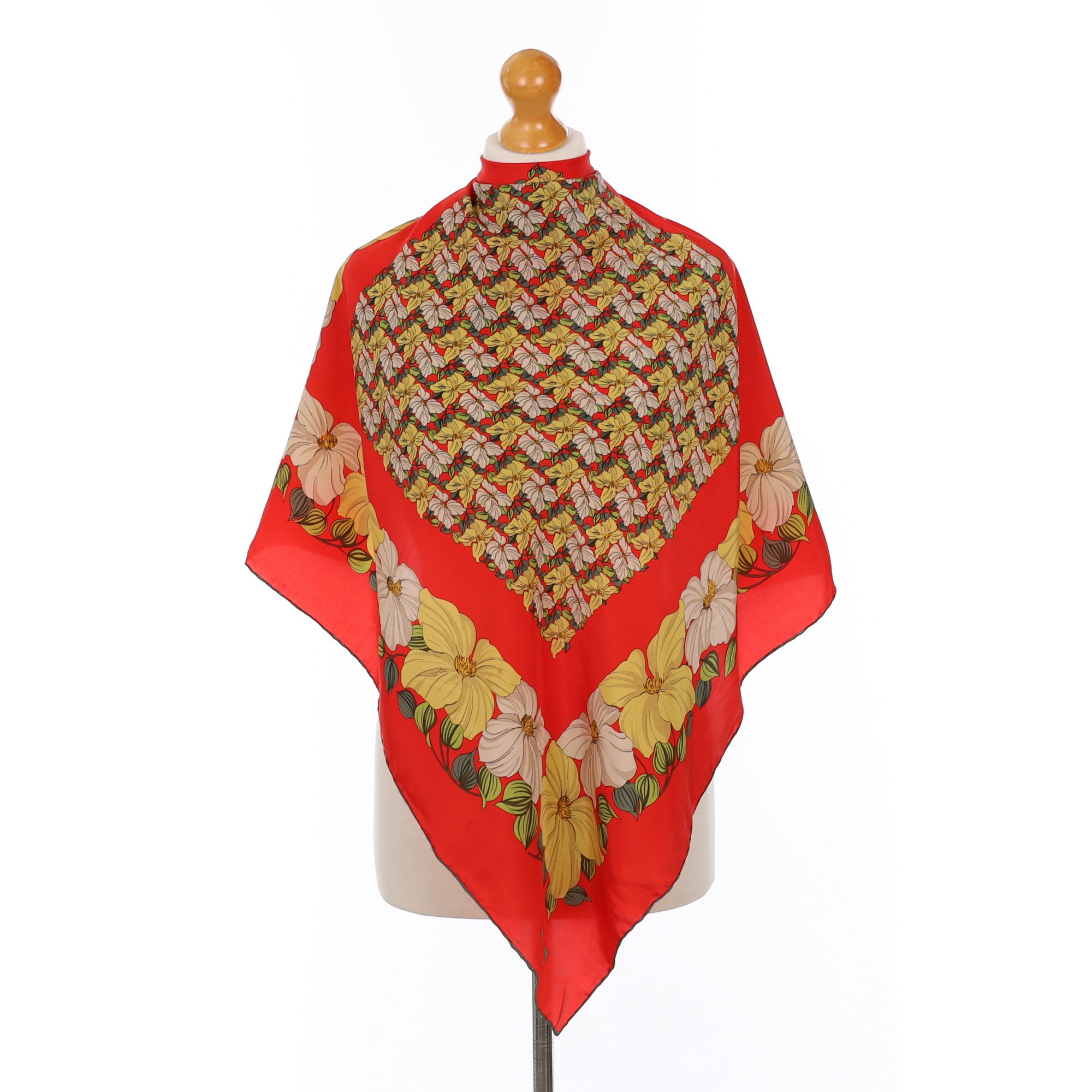 Aquascutum Red Floral Vintage Silk Scarf