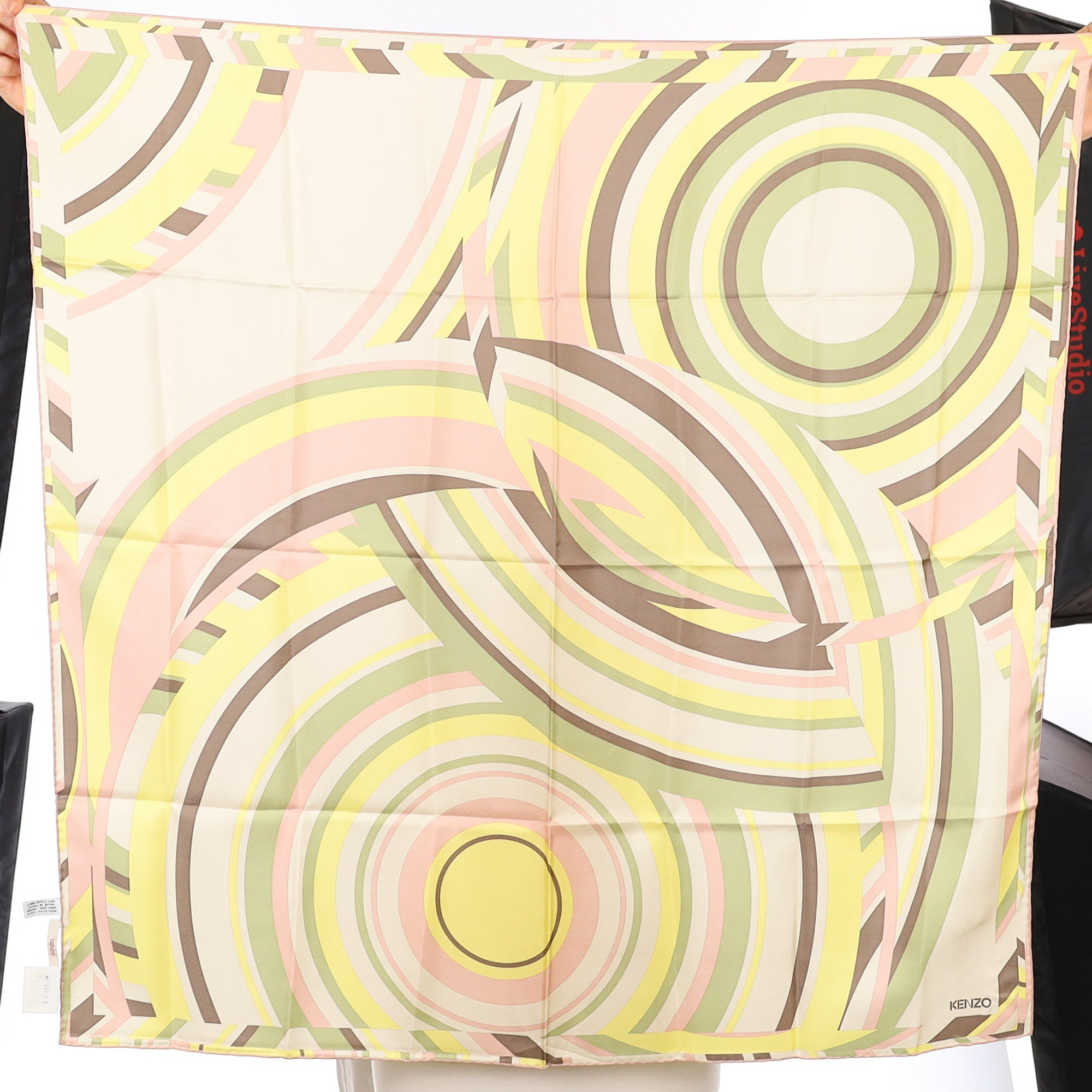 Brand New Kenzo Abstract Pastel Muted Coloured Silk Scarf