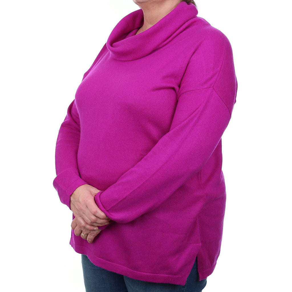 Deep Magenta Cashmere Slouchy Funnel Neck Jumper Extra Large