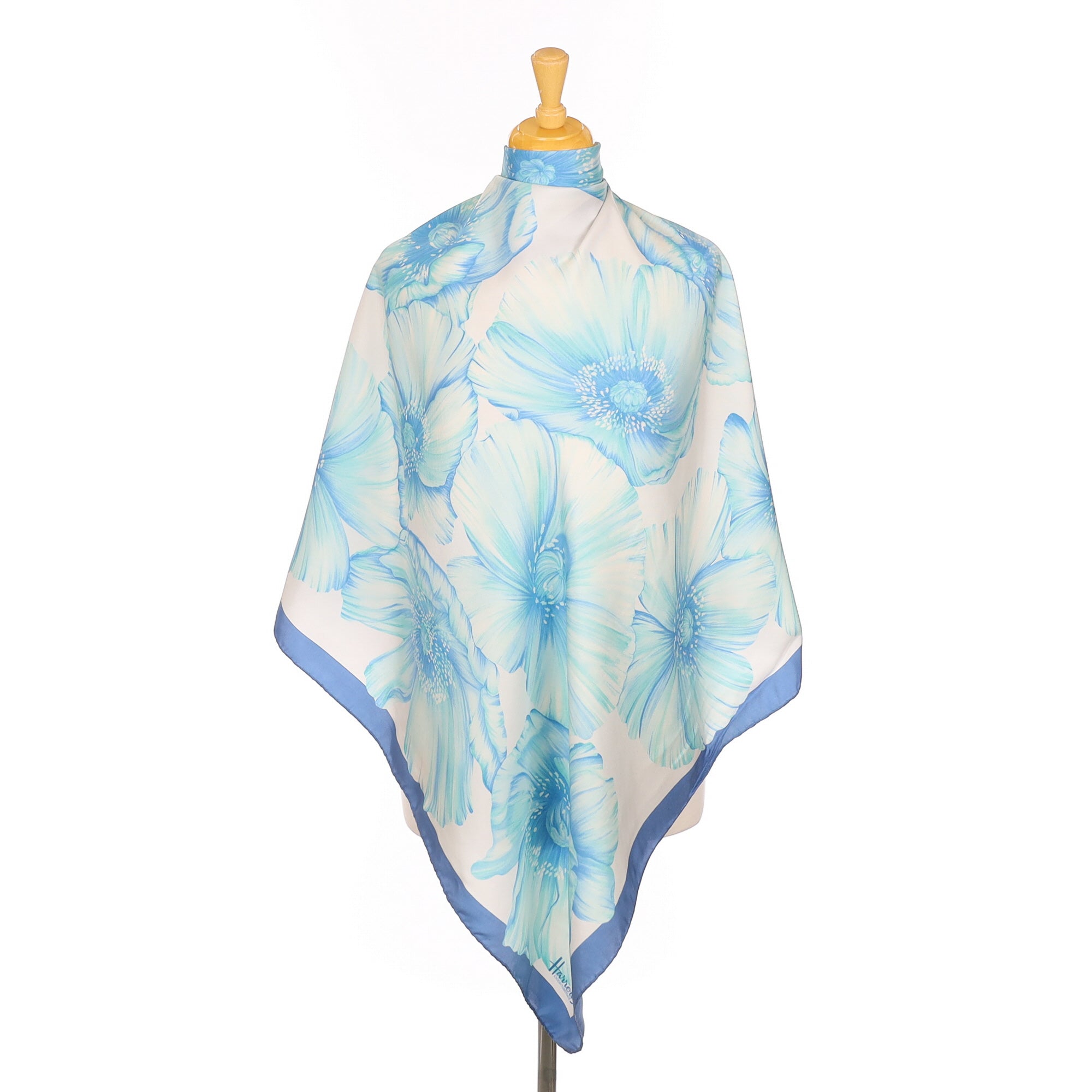 Harrods Blue Floral Vintage Silk Scarf