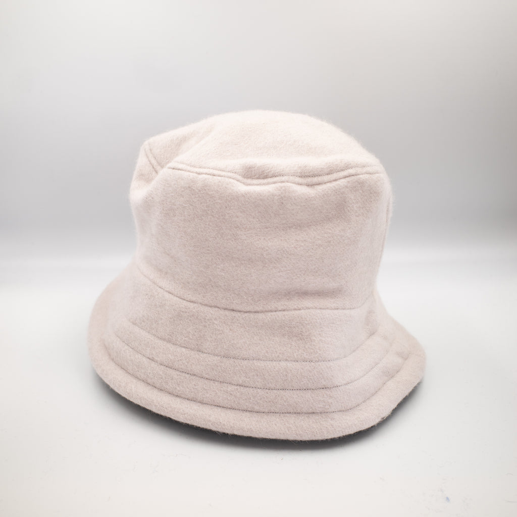 Dove Grey and Black Striped Reversible Cashmere Bucket Hat Small