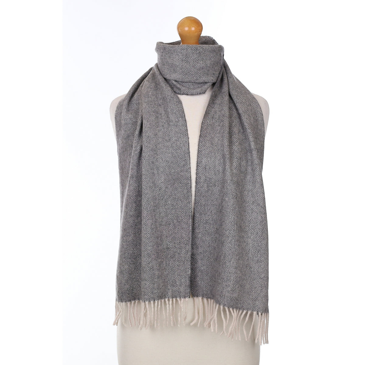 Grey Herringbone Cashmere Woven Scarf