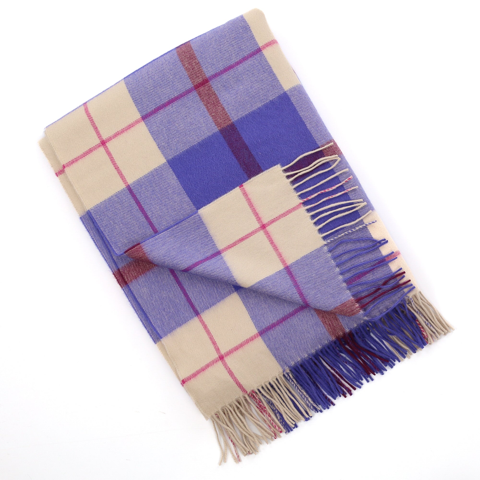 Brand New English Purple and Alabaster Plaid Luxury Woven Cashmere Blanket