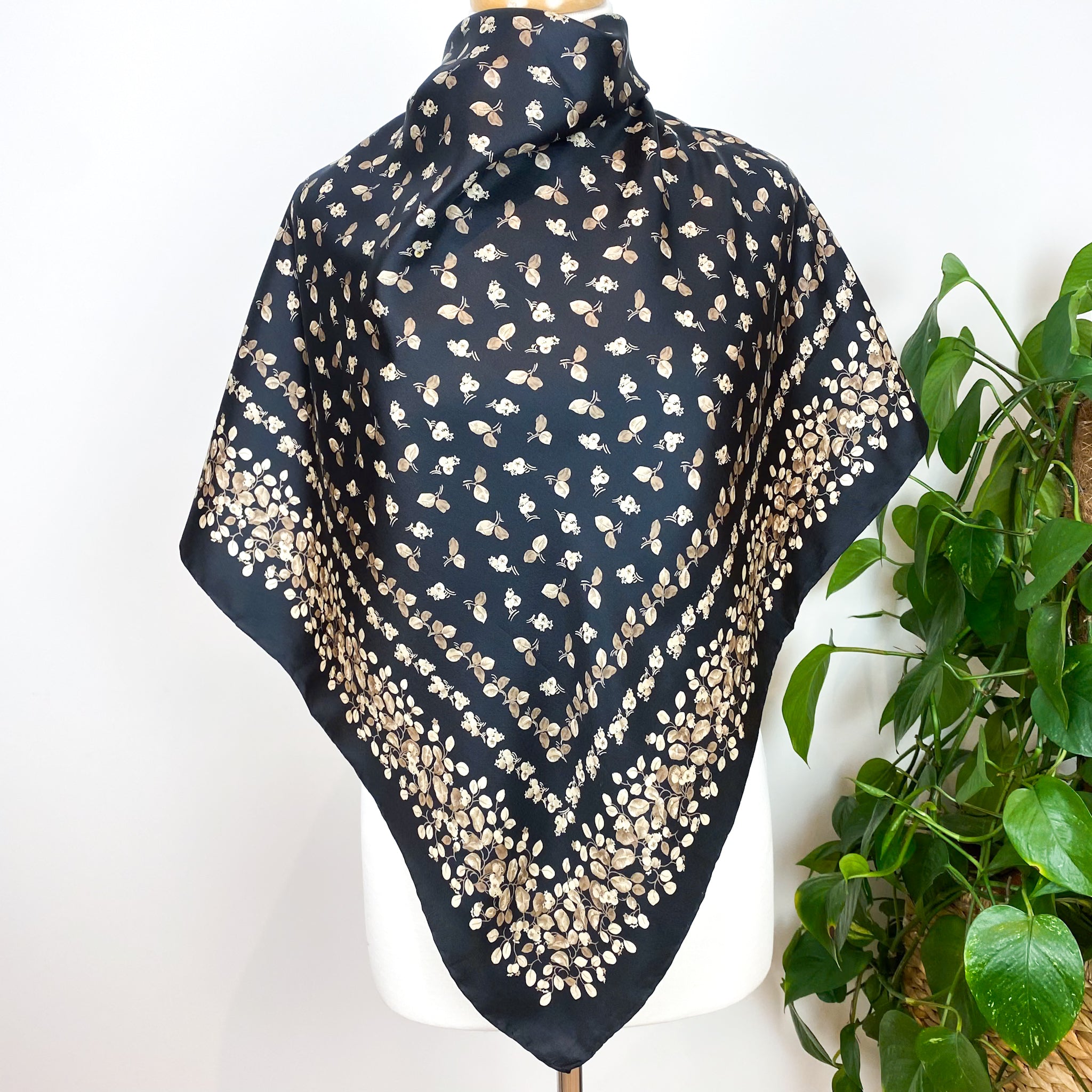 Ostinelli Italian Leaf Pattern Vintage Silk Scarf
