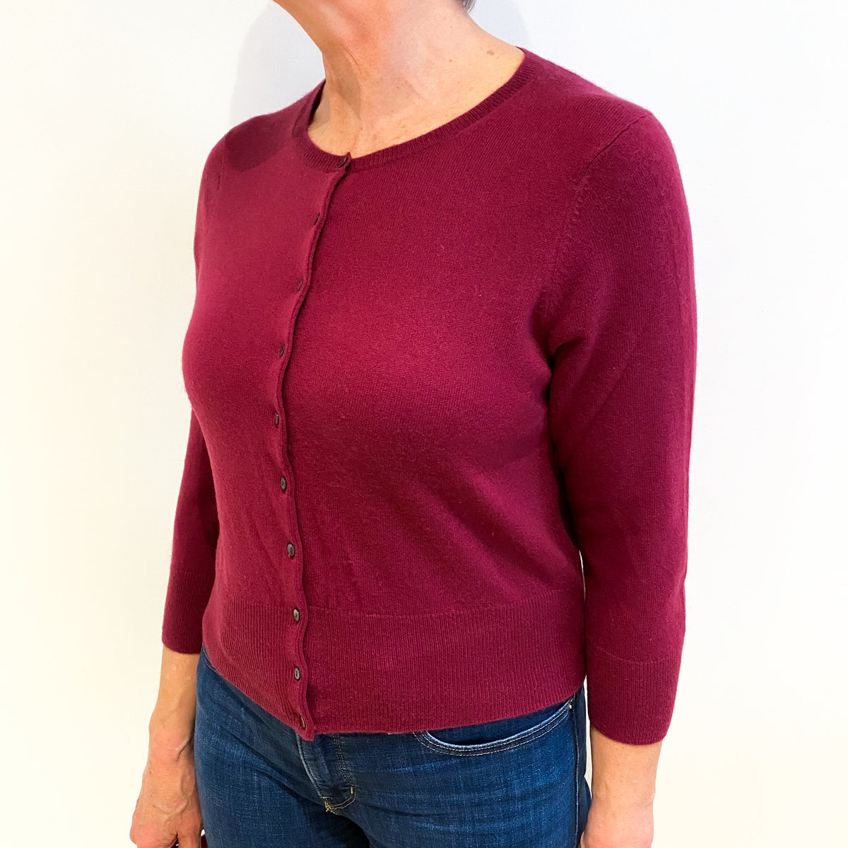 Mulberry Purple Cashmere Crew Neck Cardigan Medium