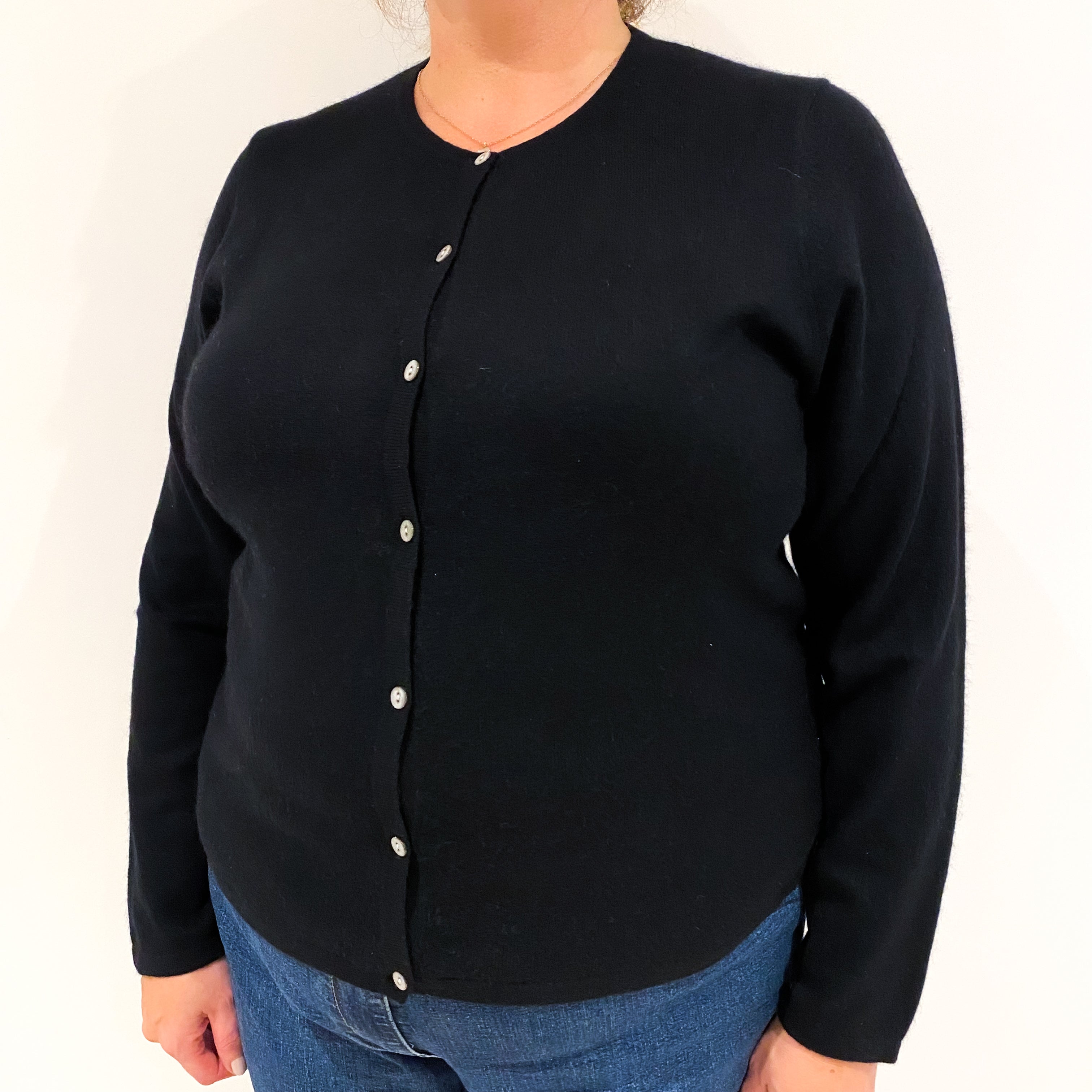 Black Cashmere Crew Neck Cardigan Extra Large