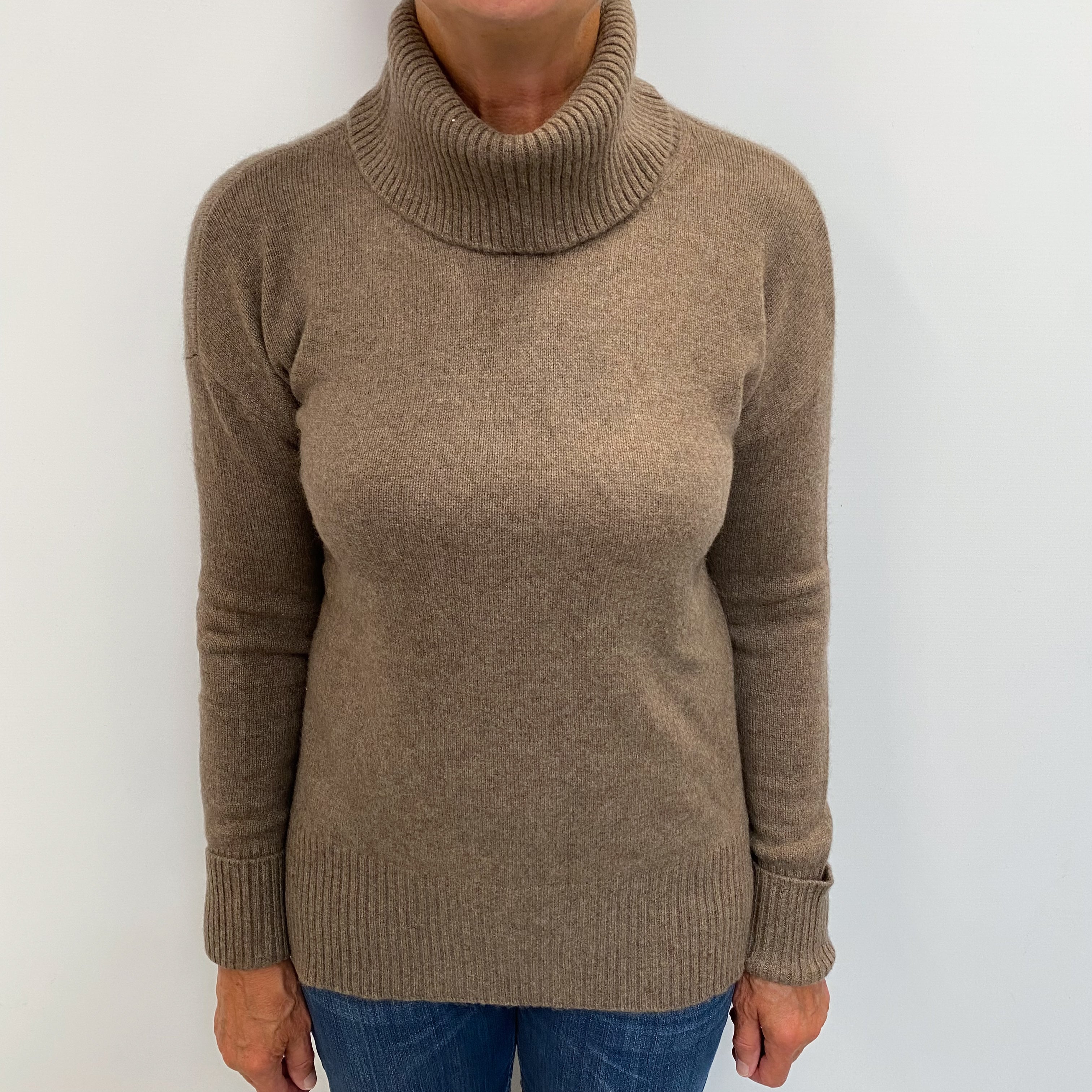 Mocha Brown Cashmere Polo Neck Jumper Medium
