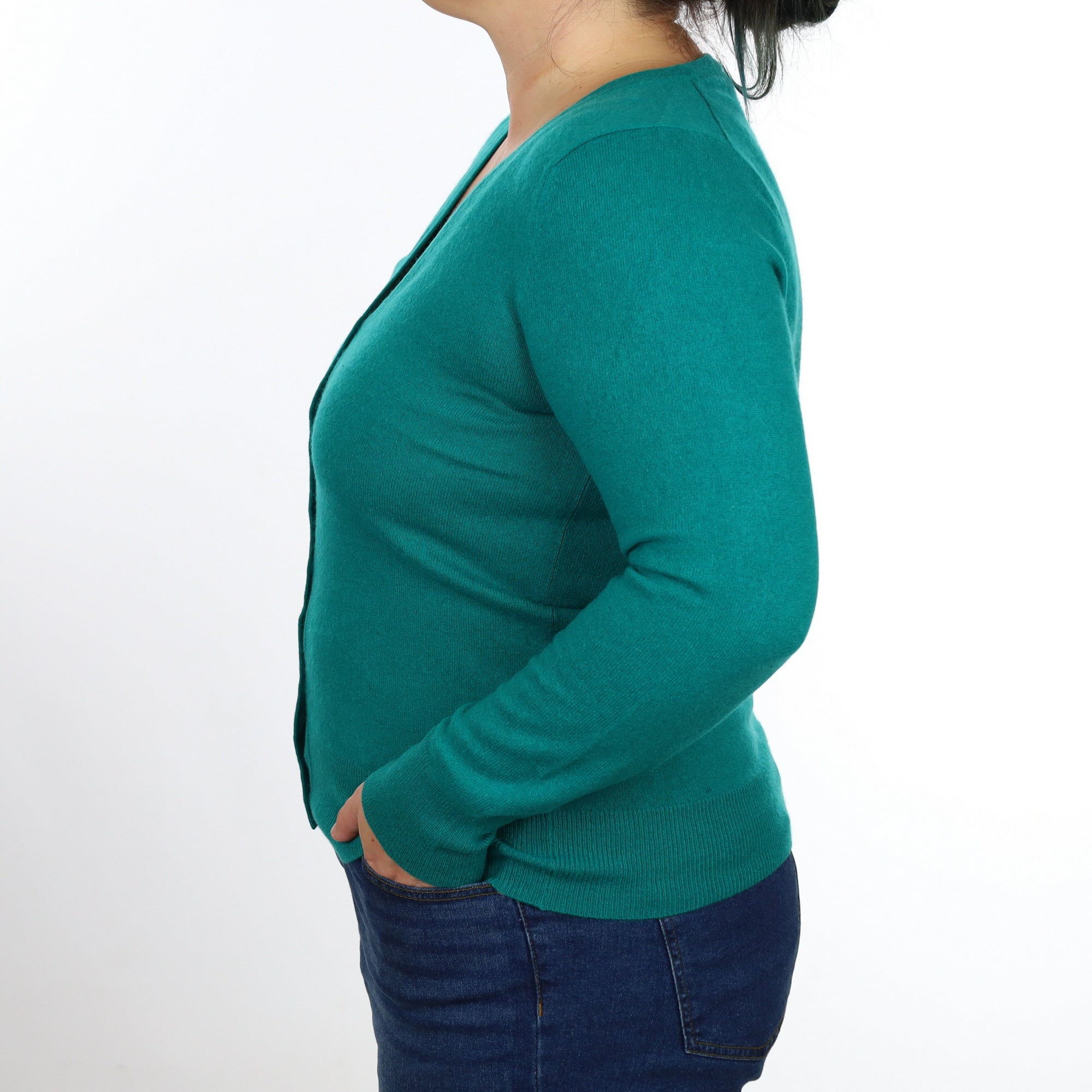 Deep Turquoise Green Cashmere V Neck Cardigan Large