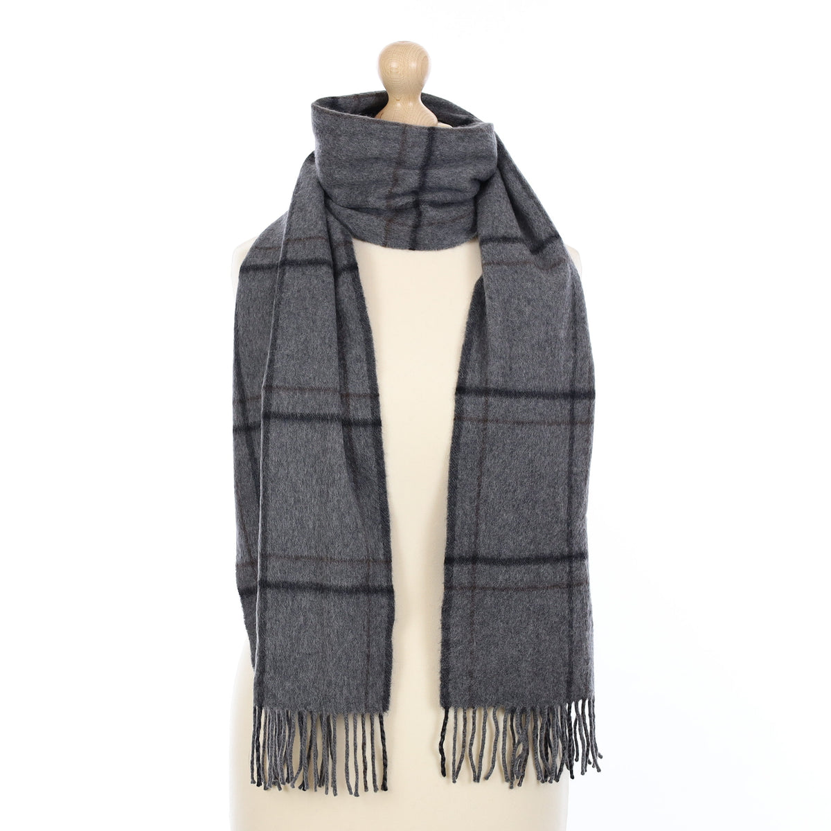 Slate Grey Plaid Cashmere Woven Scarf