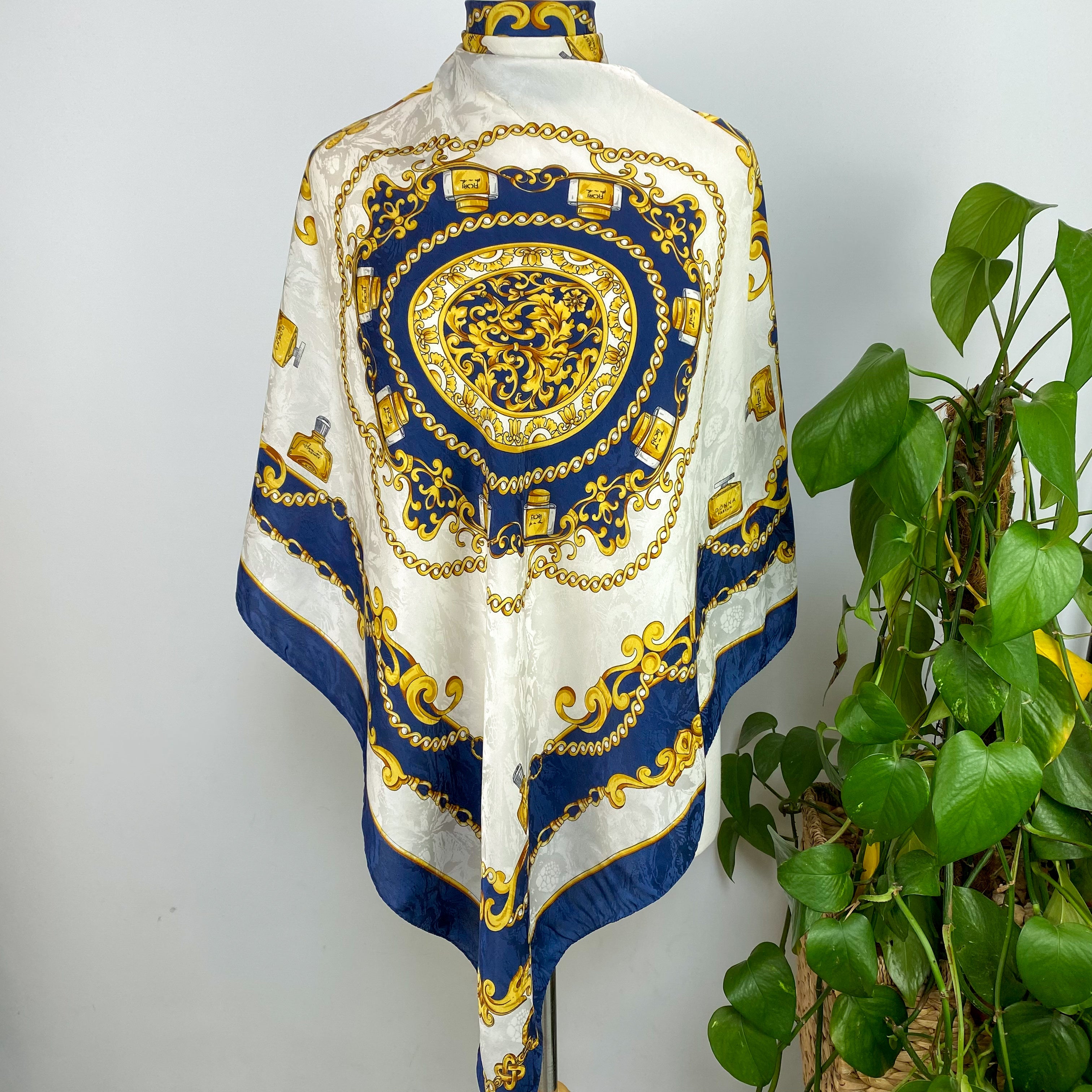 Blue, White and Gold Silk Scarf