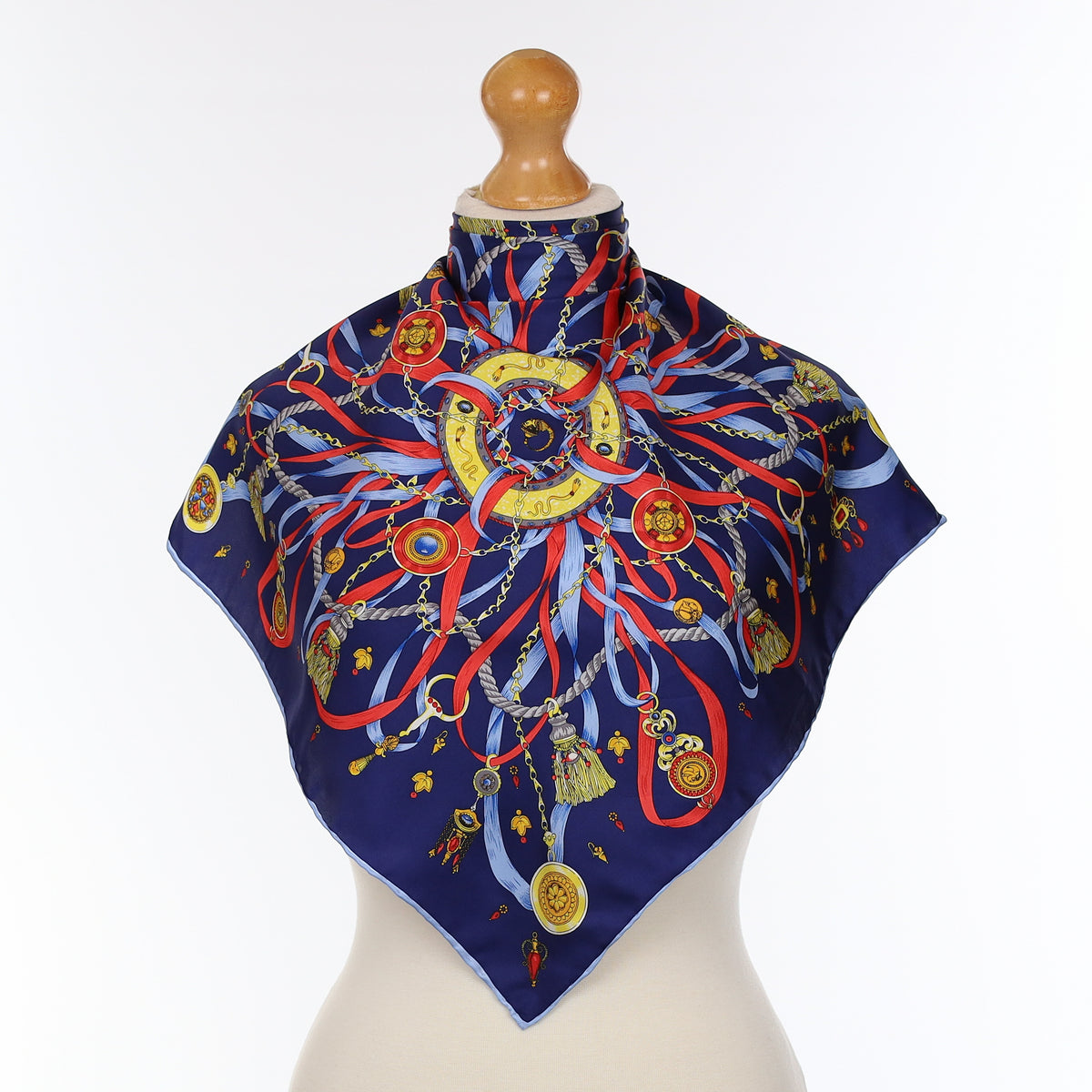 Navy Blue Ribbon And Charms Silk Scarf