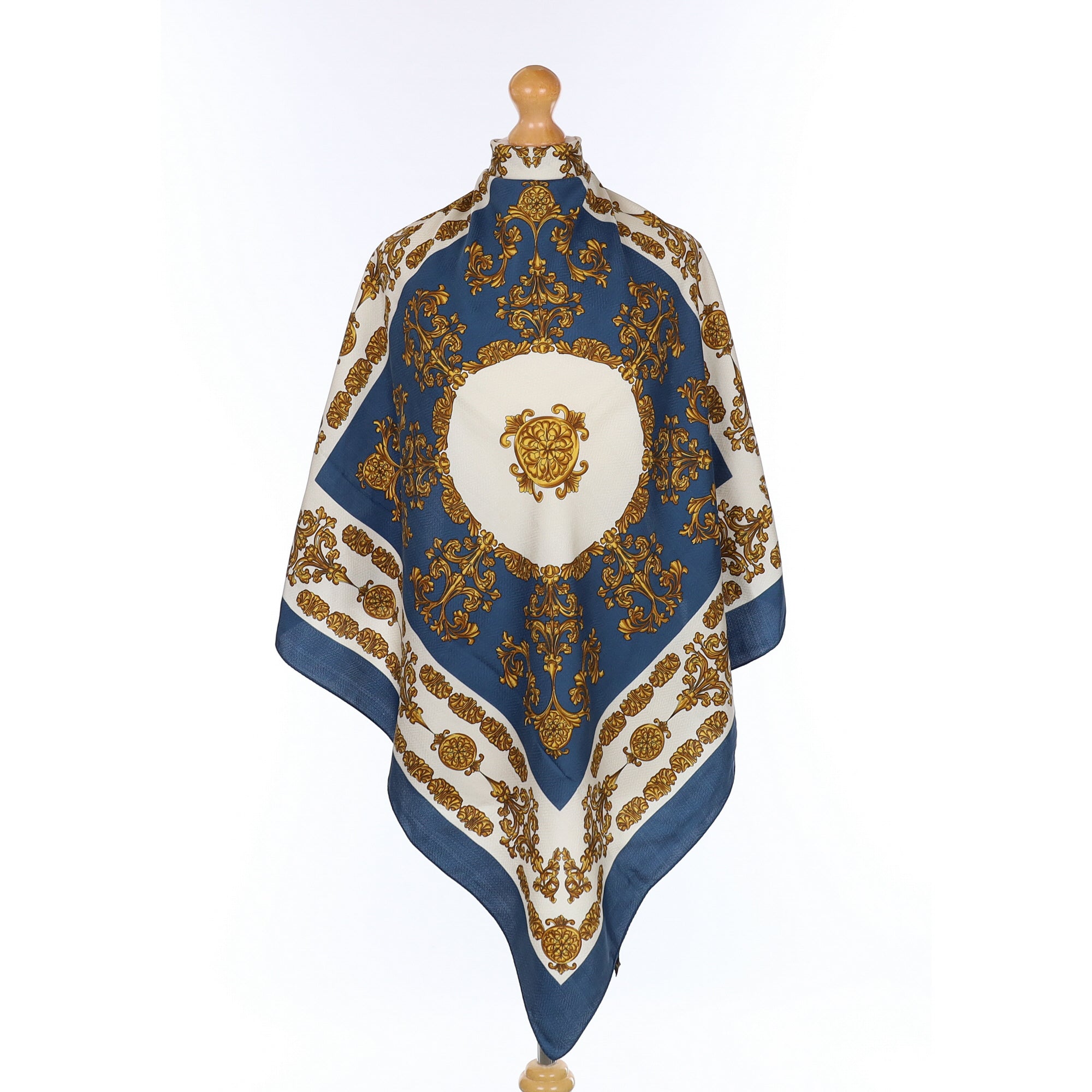 Blue and Gold Baroque Vintage Silk Scarf