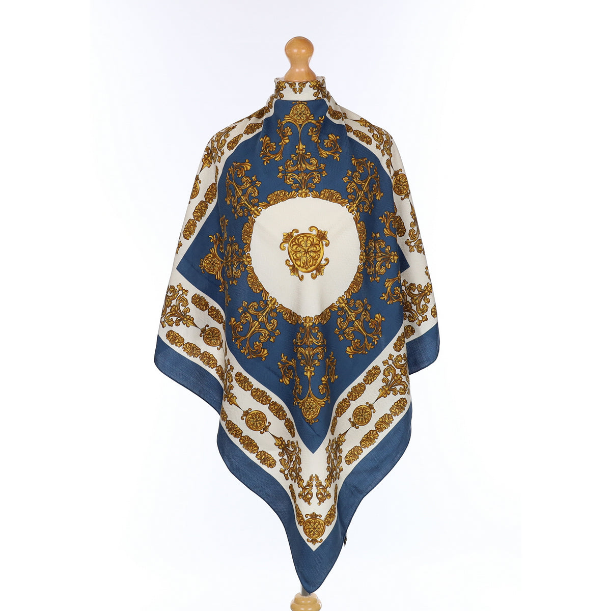 Blue and Gold Baroque Vintage Silk Scarf