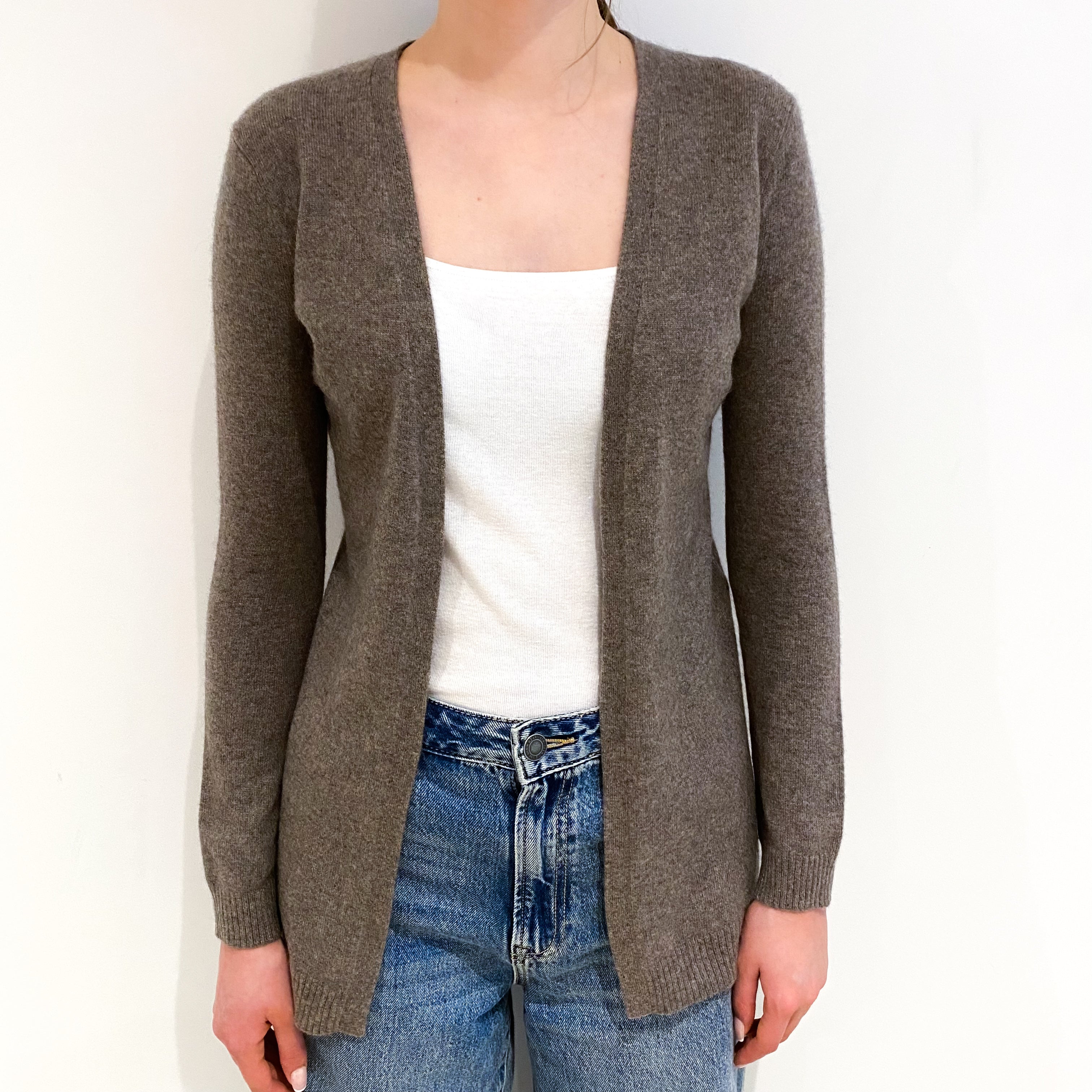 Mocha Brown Cashmere Edge To Edge Cardigan Extra Small