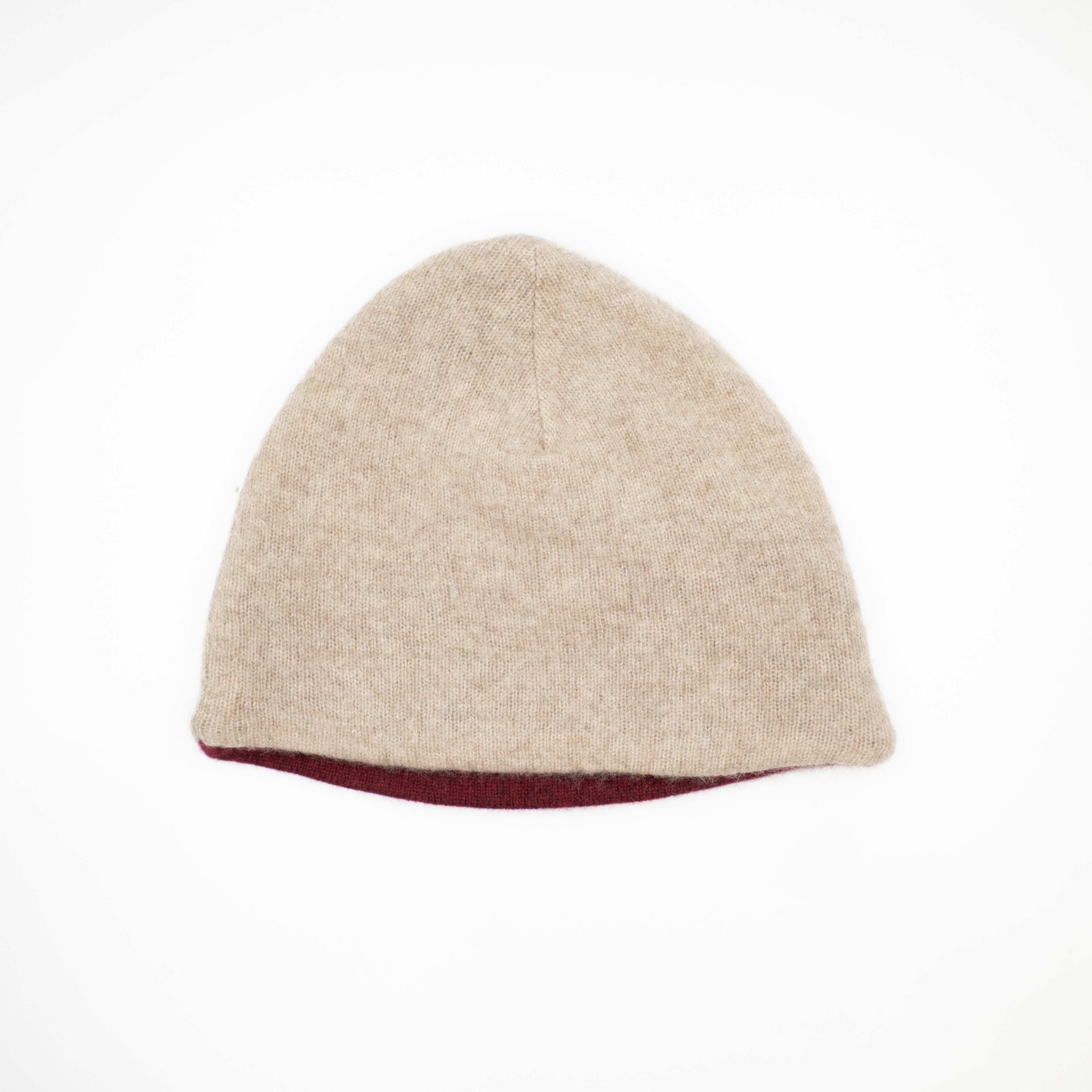 Soft Mole Brown and Burgundy Cashmere Beanie Hat