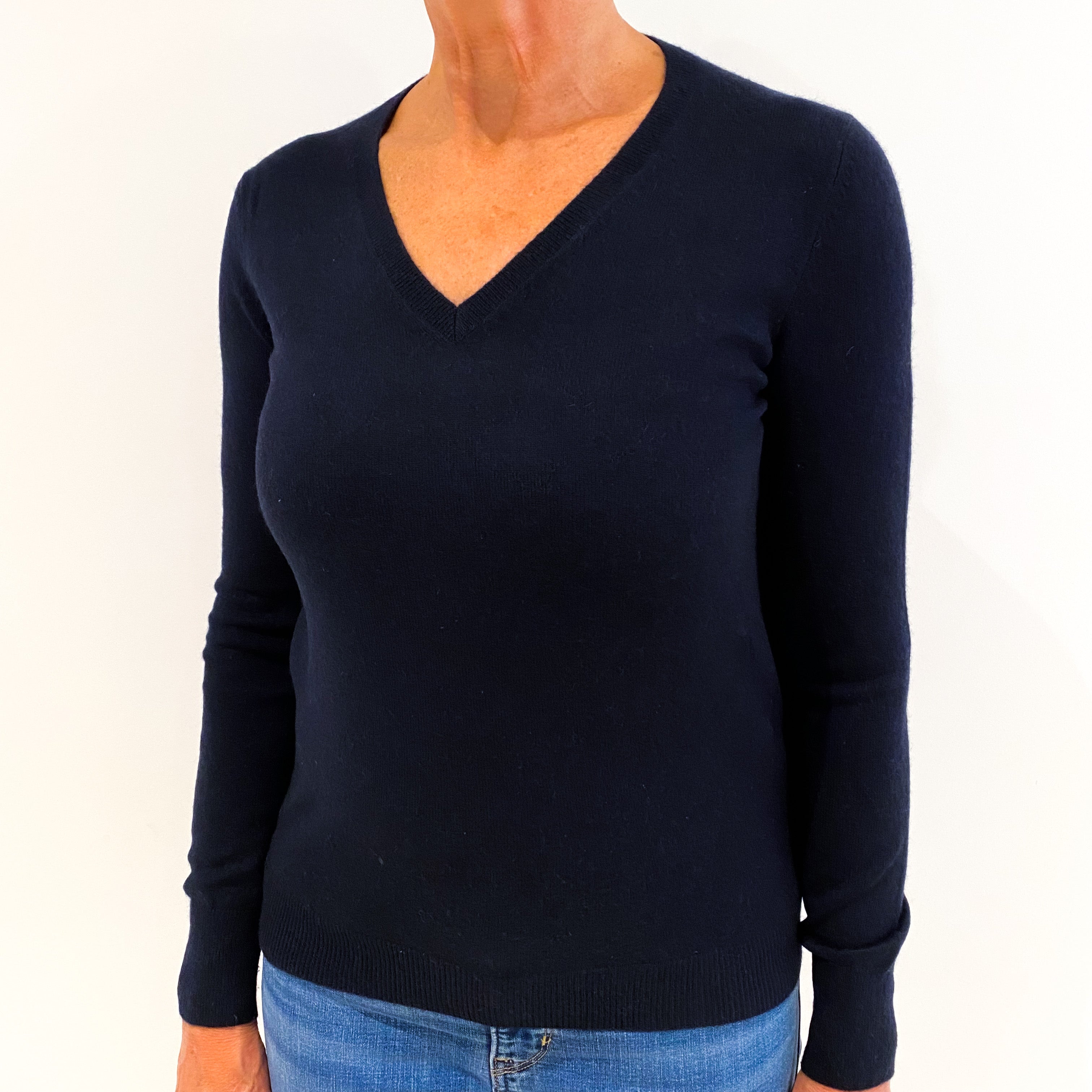 Navy Blue Cashmere V-Neck Jumper Medium