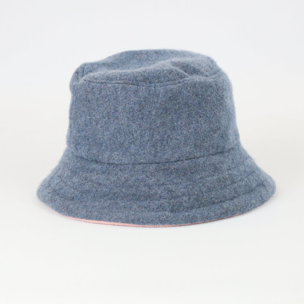 Deep Denim Blue Reversible Cashmere Bucket Hat Large