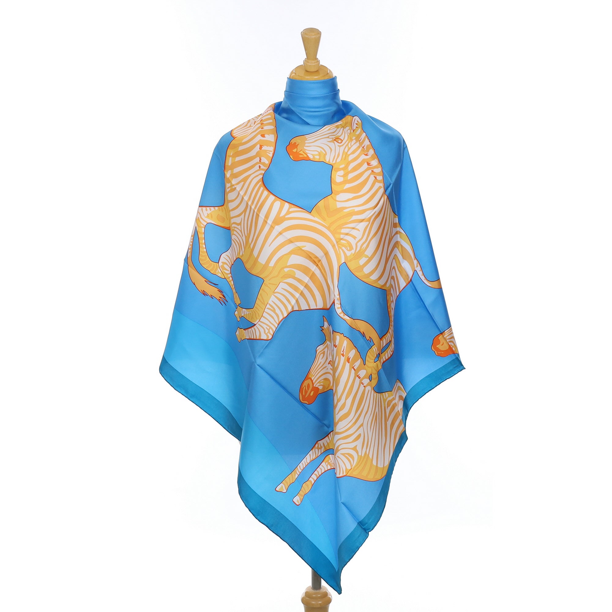 Brand New Blue and Orange Zebra Silk Scarf