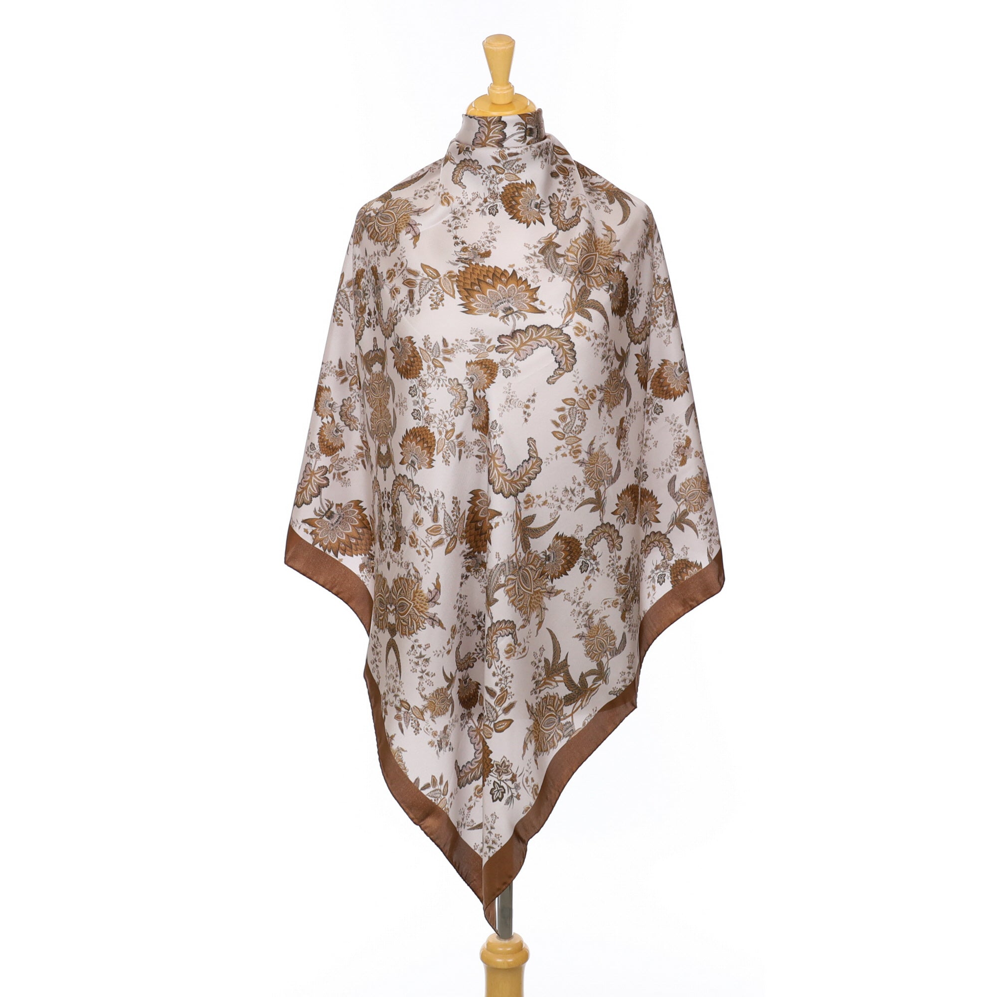 Brown Botanical Silk Scarf