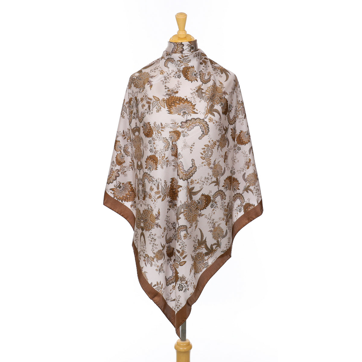 Brown Botanical Silk Scarf